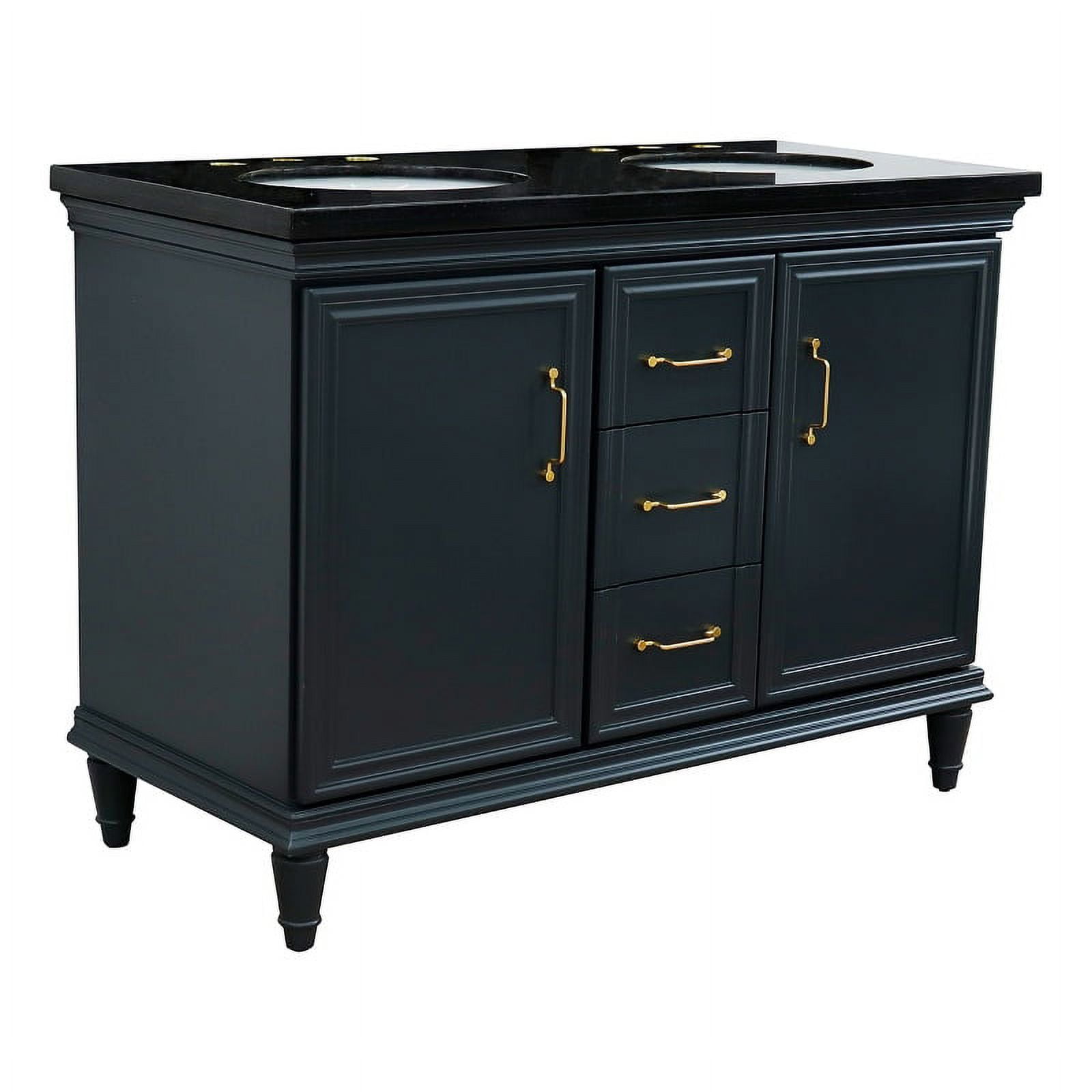 49 in. Double Oval Sink Vanity with Galaxy Granite Top, Dark Gray & Black