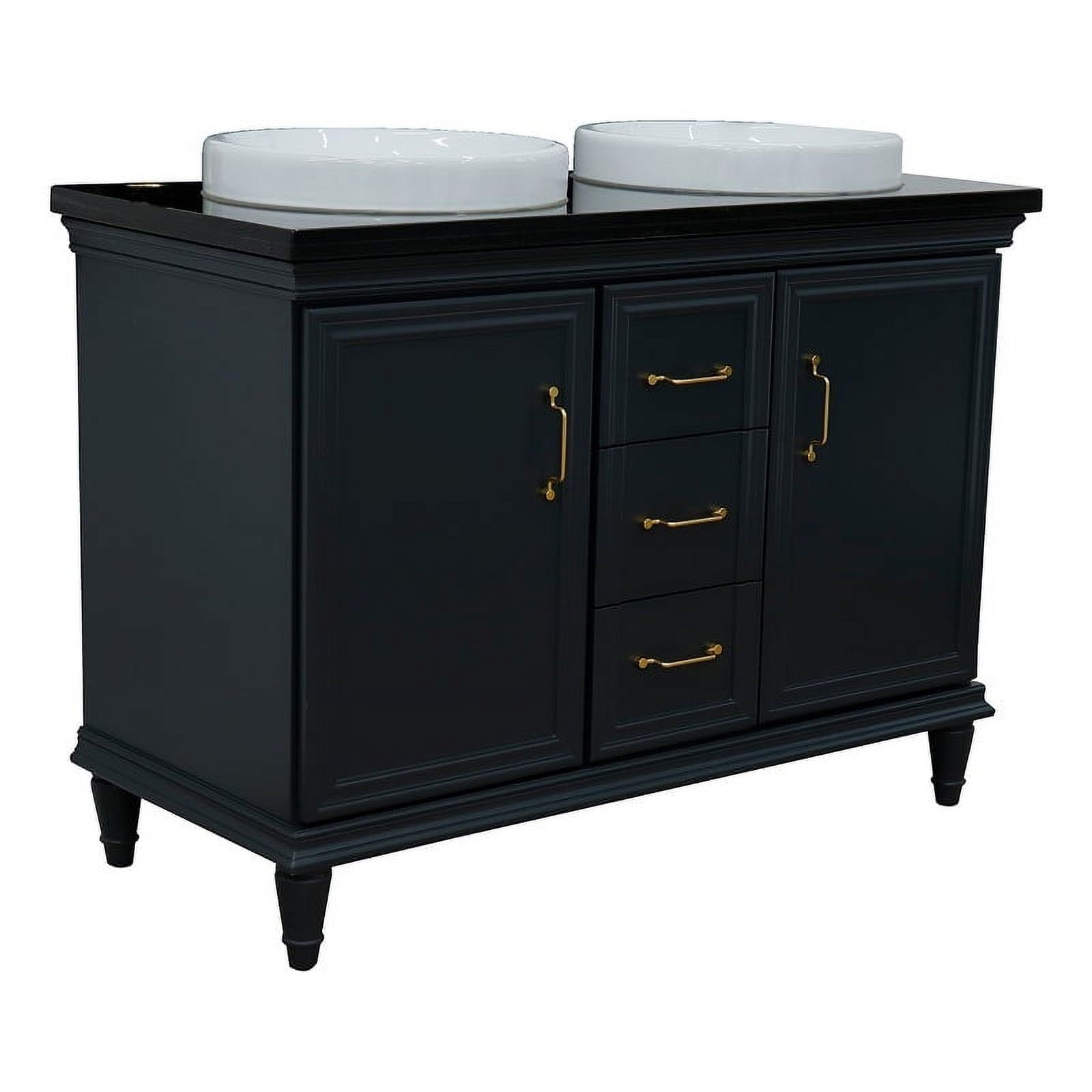 49 in. Double Rectangle Sink Vanity with Galaxy Granite Top, Dark Gray & Black