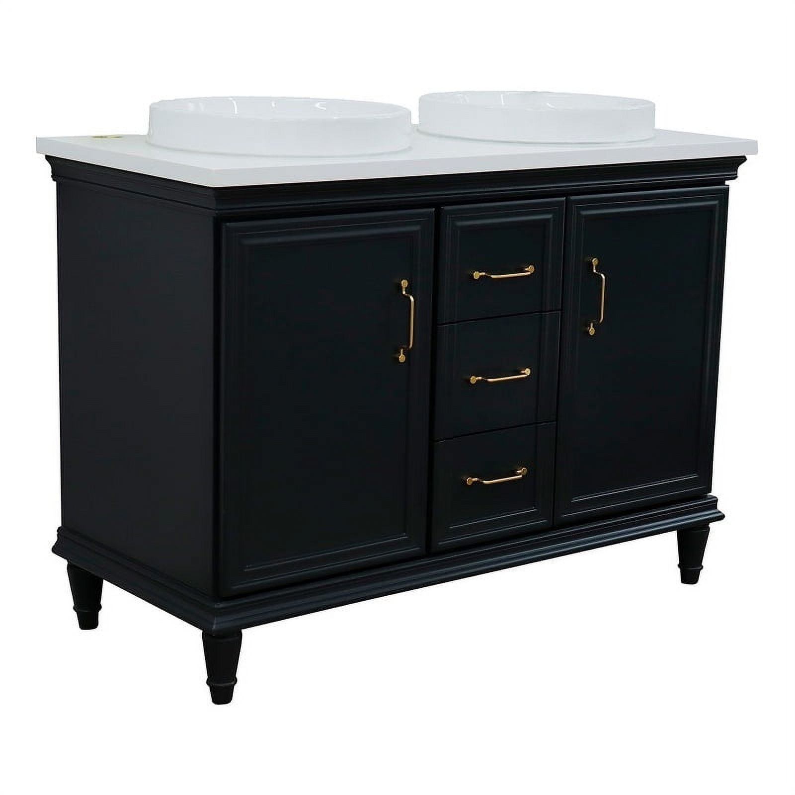 49 in. Double Round Sink Vanity with Quartz Top, Dark Gray & White