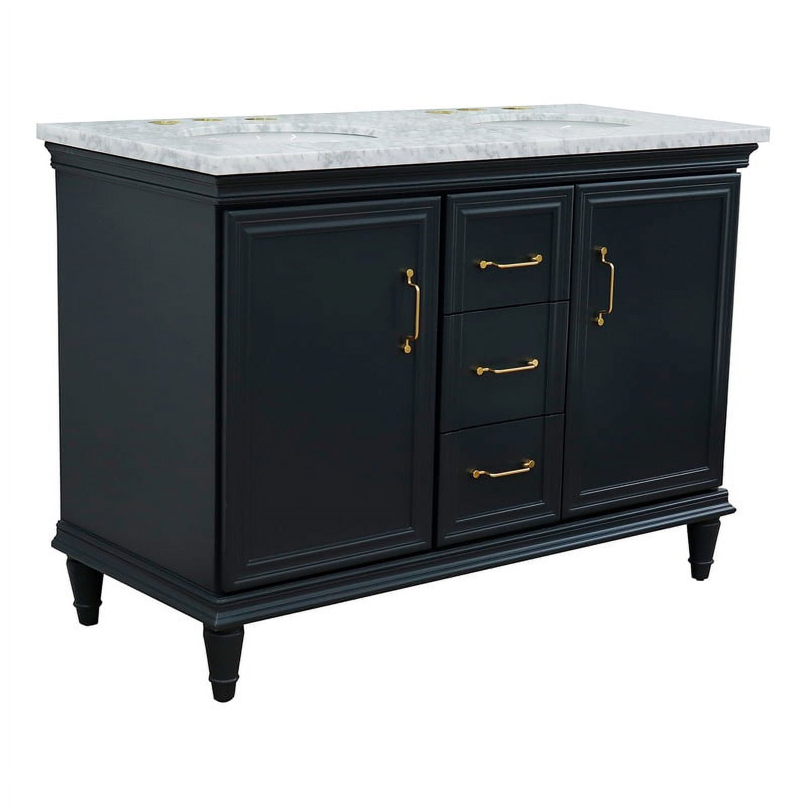 49 in. Double Oval Sink Vanity with Carrara Marble Top, Dark Gray & White