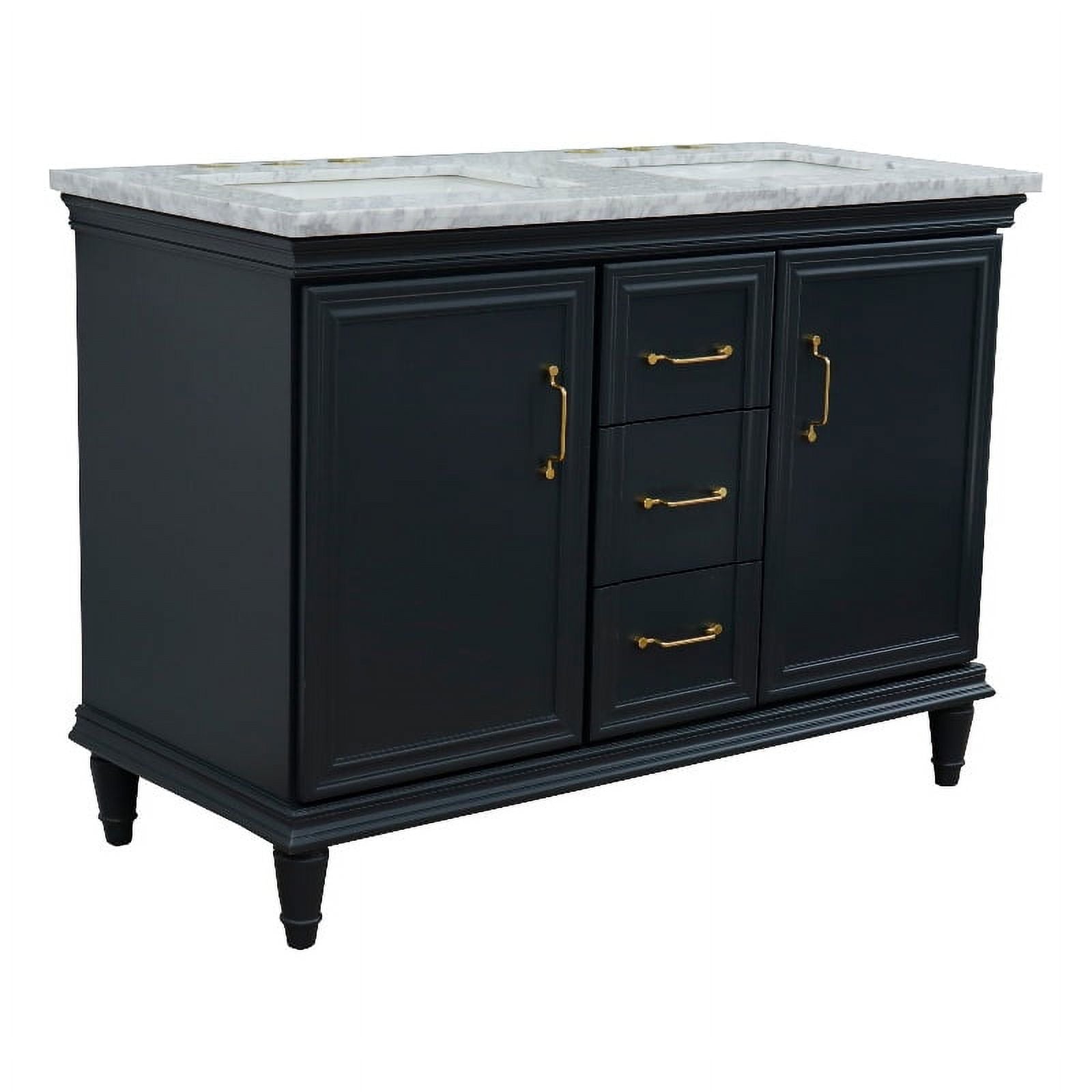Double Rectangle Sink Vanity - Dark Gray & White - 49 in. - Carrara Marble Top