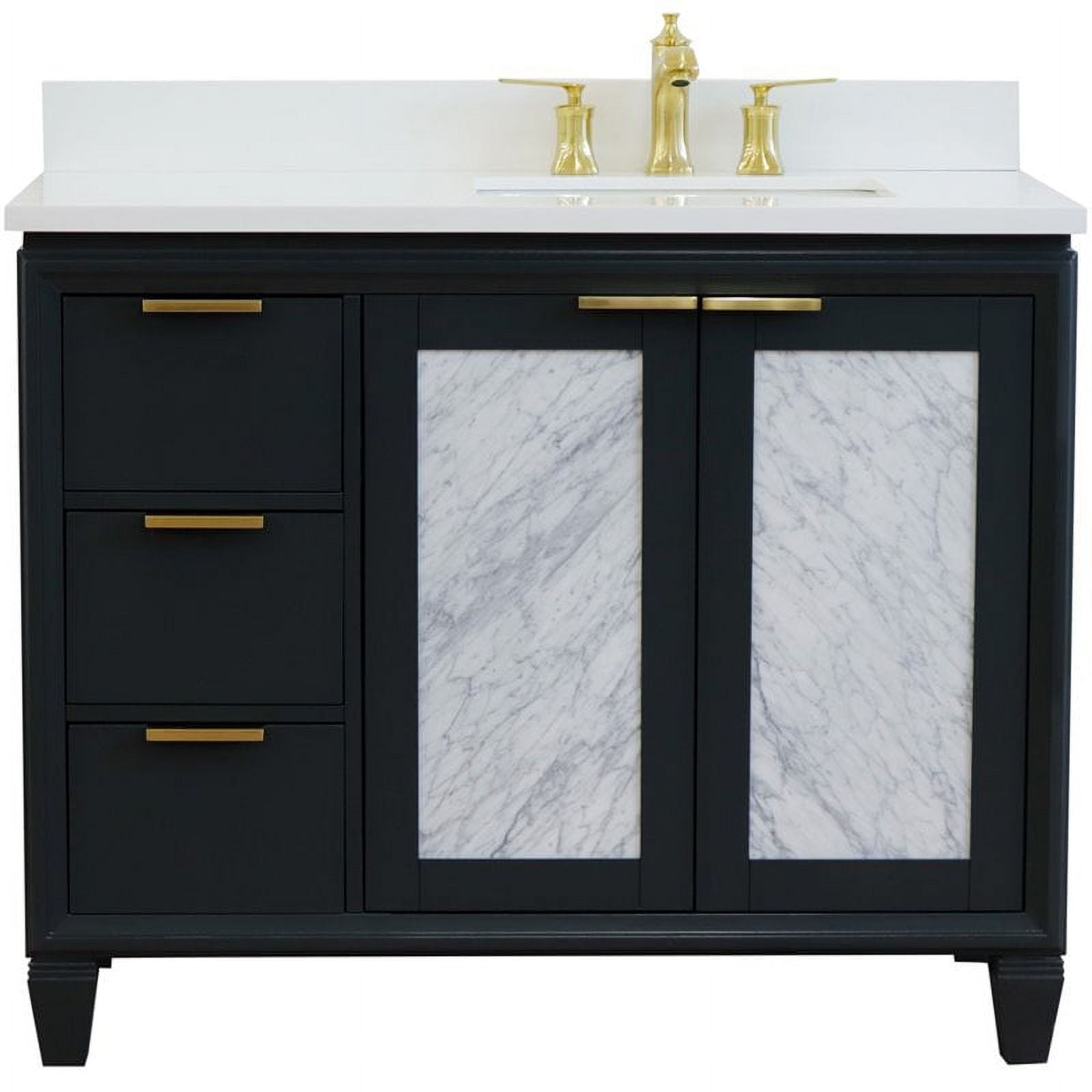 Bellaterra Home 400990-43R-DG-WERR 43 in. Single Rectangle Sink Vanity with Quartz Top, Dark Gray & White - Right Door & Sink