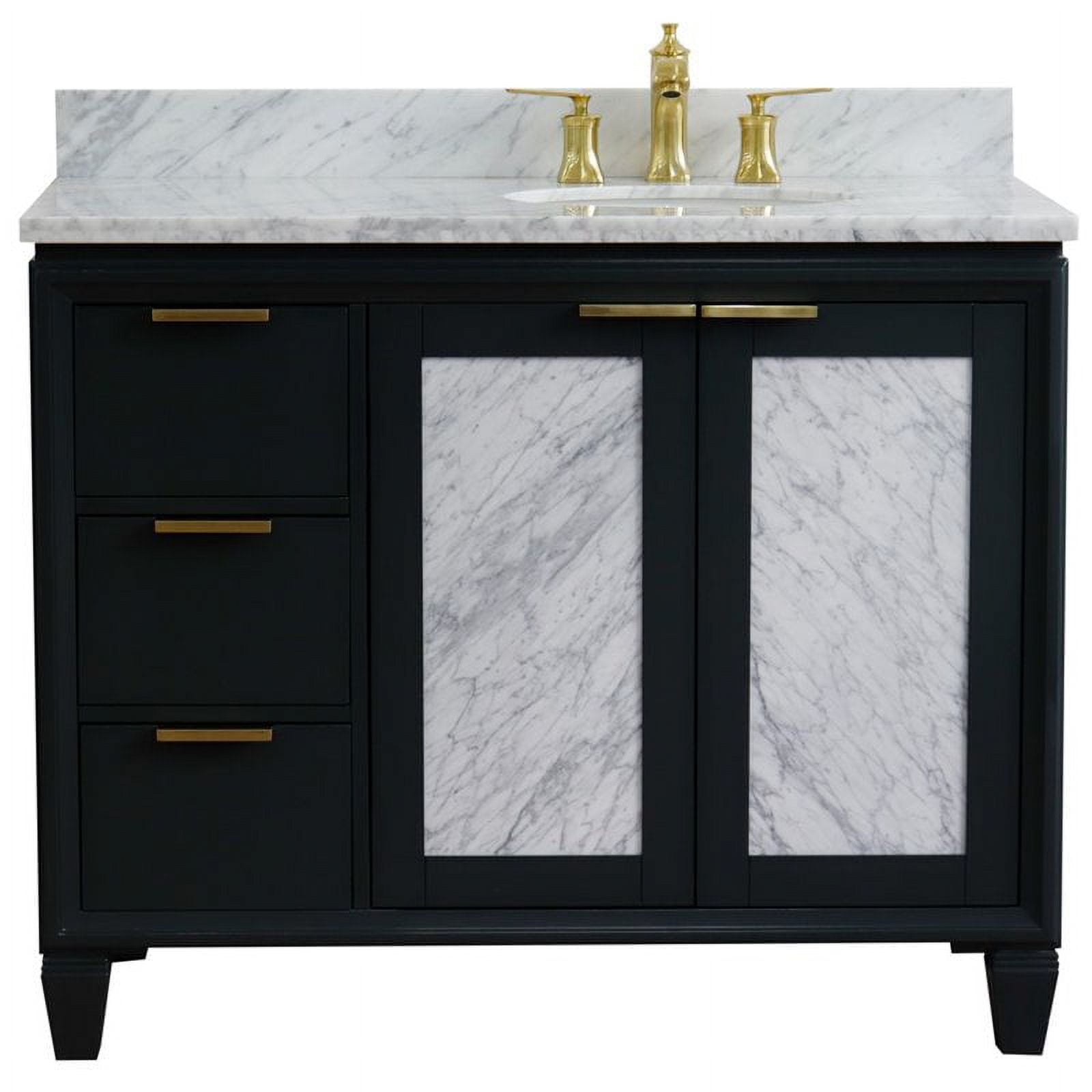 43 in. Single Oval Sink Vanity with Carrara Marble Top, Dark Gray & White - Right Door & Sink