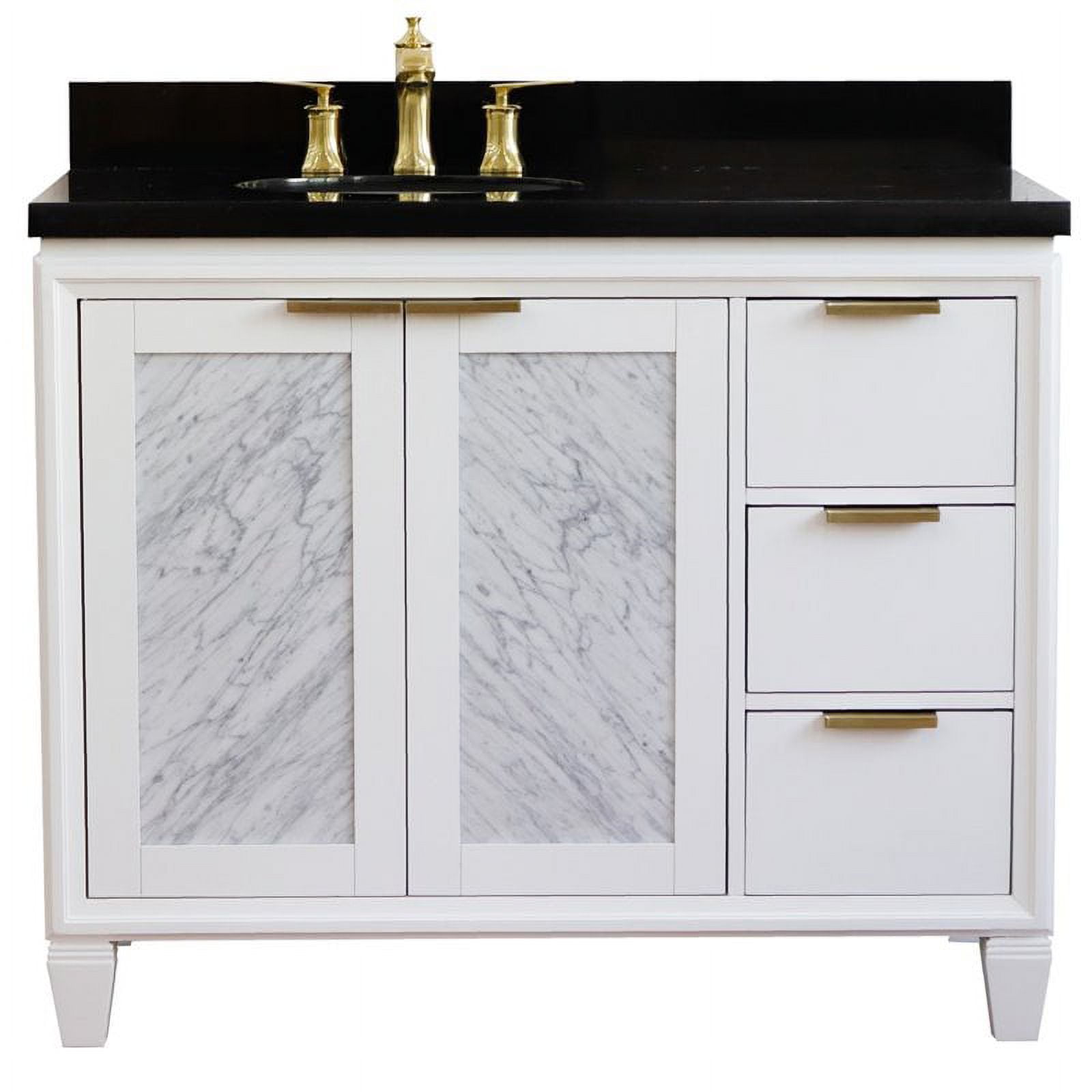 43 in. Single Oval Sink Vanity with Galaxy Granite Top, White & Black - Left Door & Sink