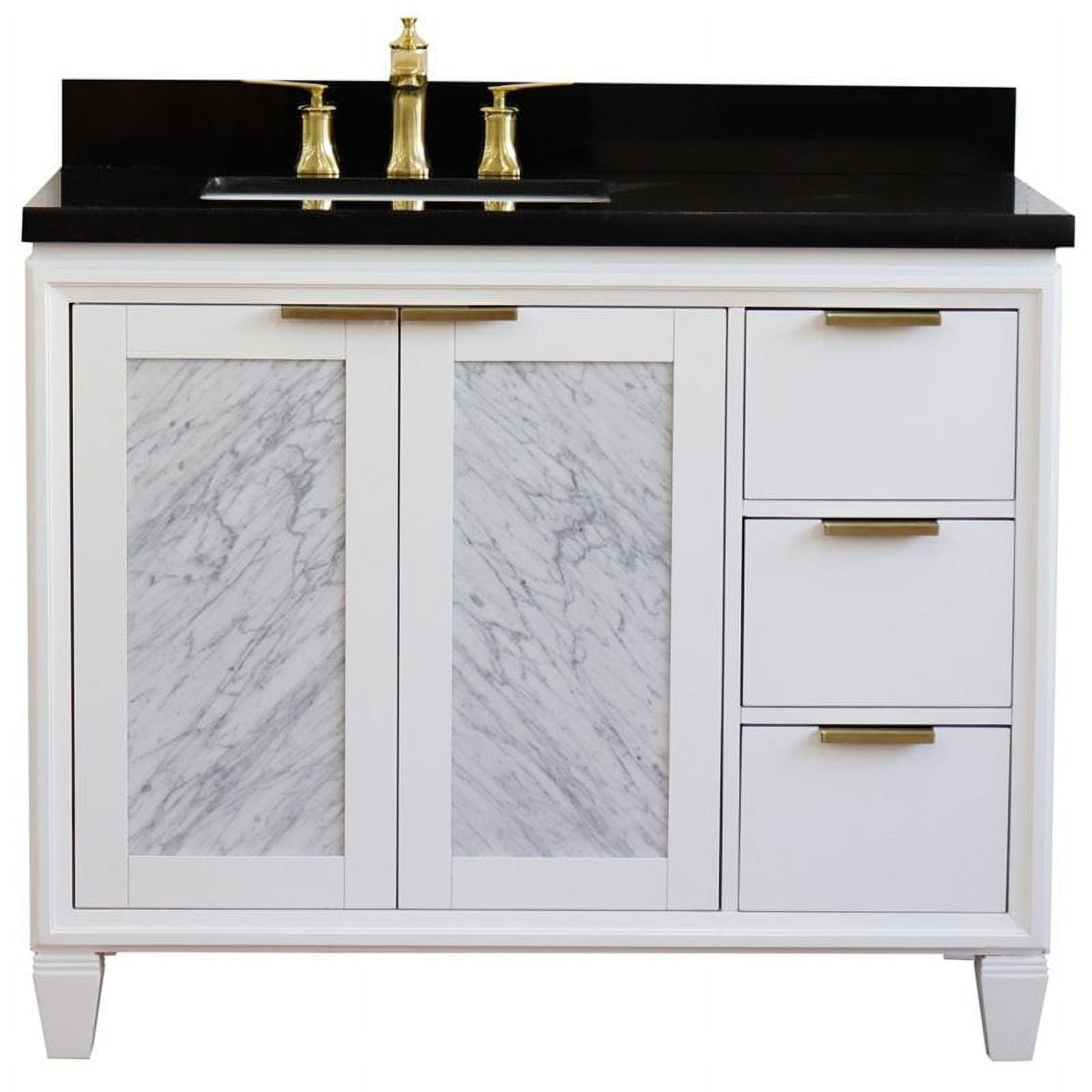 43 in. Single Rectangle Sink Vanity with Galaxy Granite Top, White & Black - Left Door & Sink