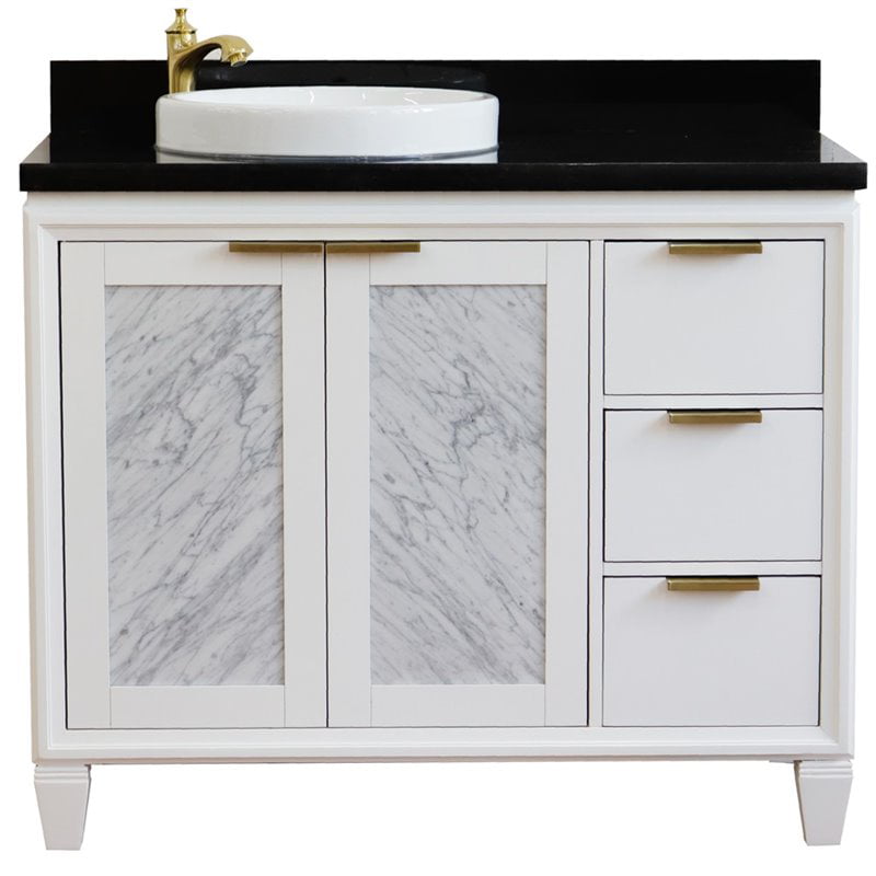 43 in. Single Round Sink Vanity with Galaxy Granite Top, White & Black - Left Door & Sink