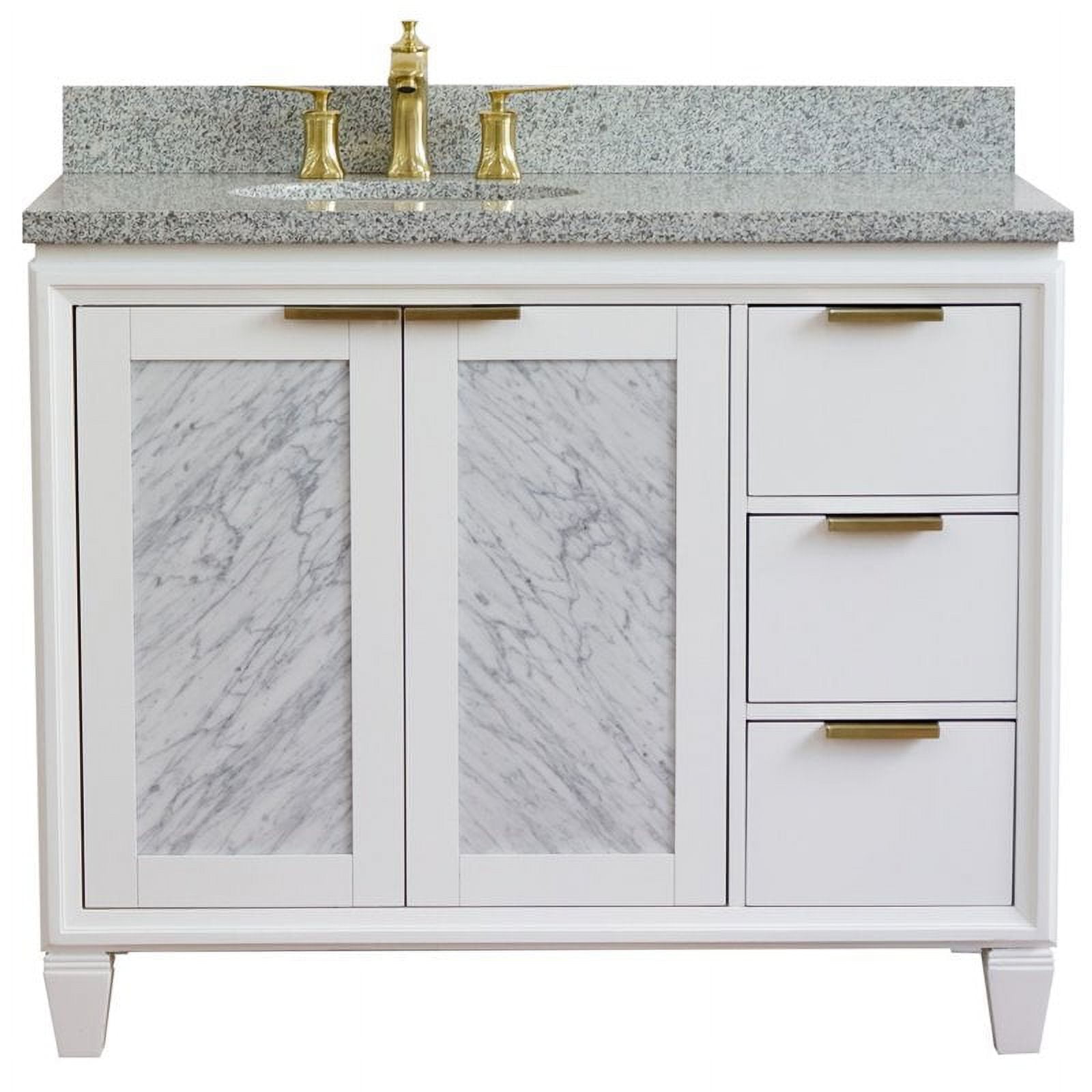43 in. Single Oval Sink Vanity with Granite Top, White & Gray - Left Door & Sink