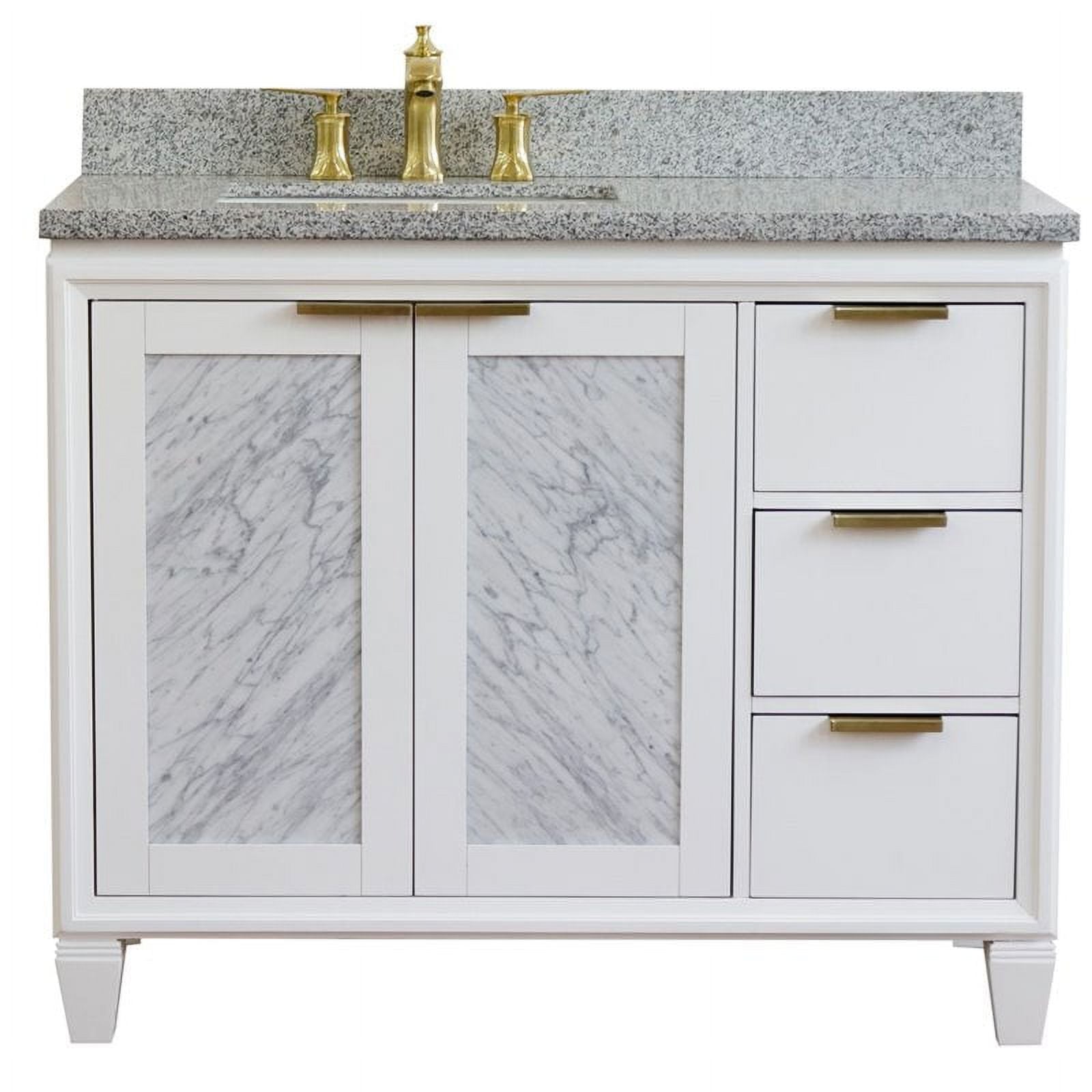 43 in. Single Rectangle Sink Vanity with Granite Top, White & Gray - Left Door & Sink