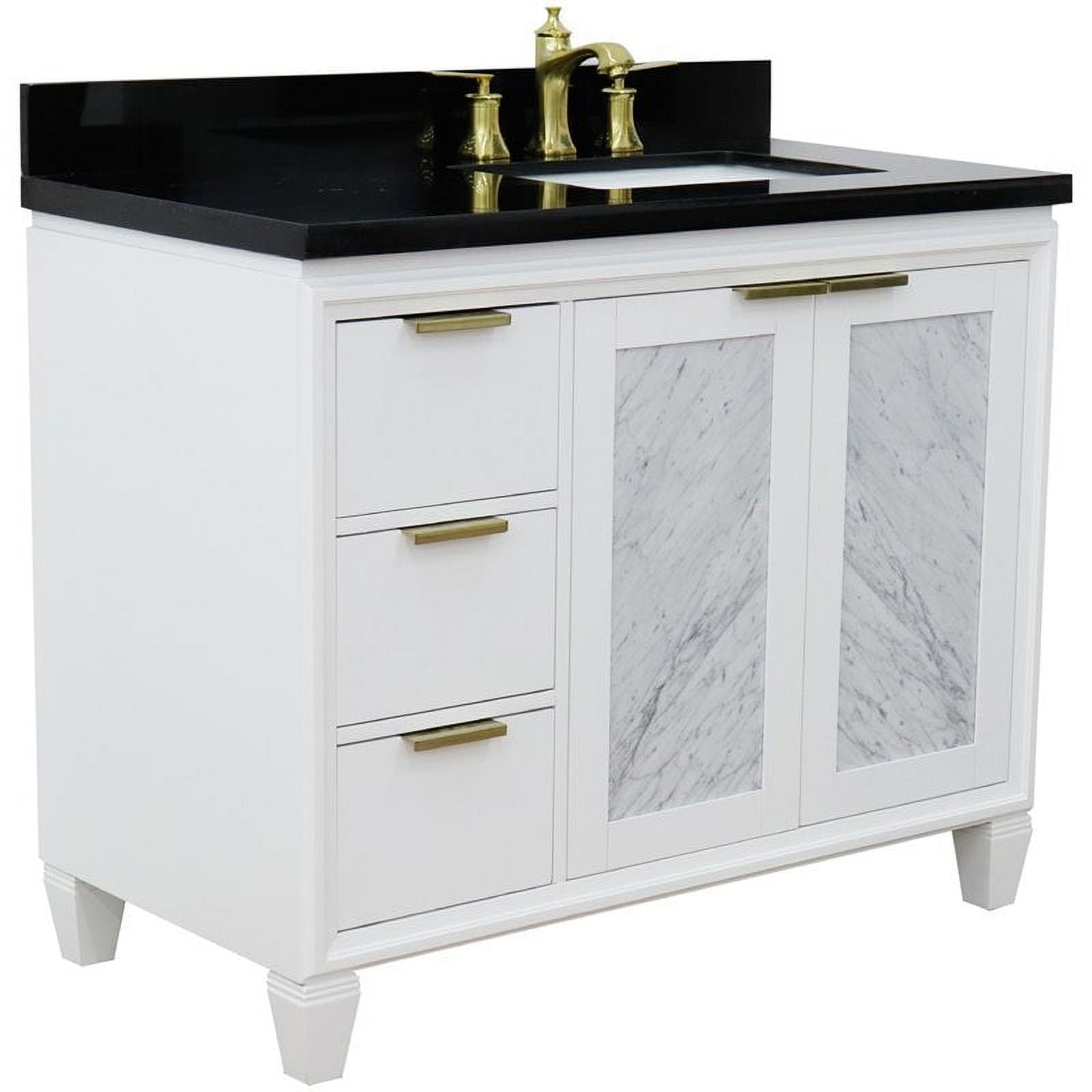 43 in. Single Rectangle Sink Vanity with Galaxy Granite Top, White & Black - Right Door & Sink