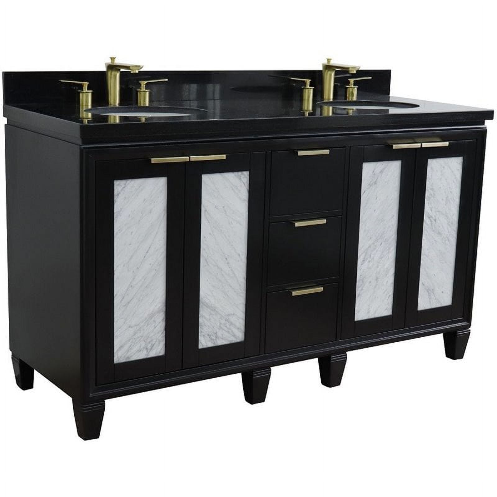 61 in. Double Oval Sink Vanity with Galaxy Granite Top, Black