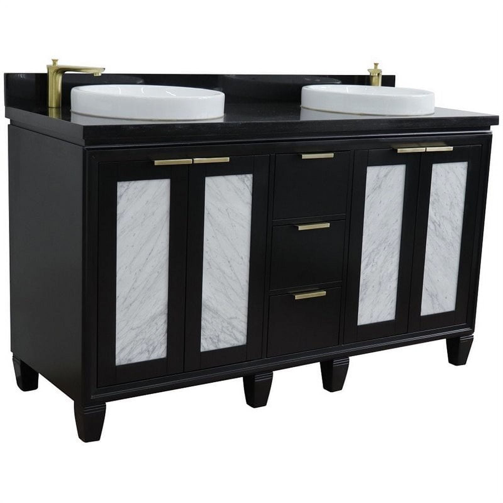 61 in. Double Round Sink Vanity with Galaxy Granite Top, Black