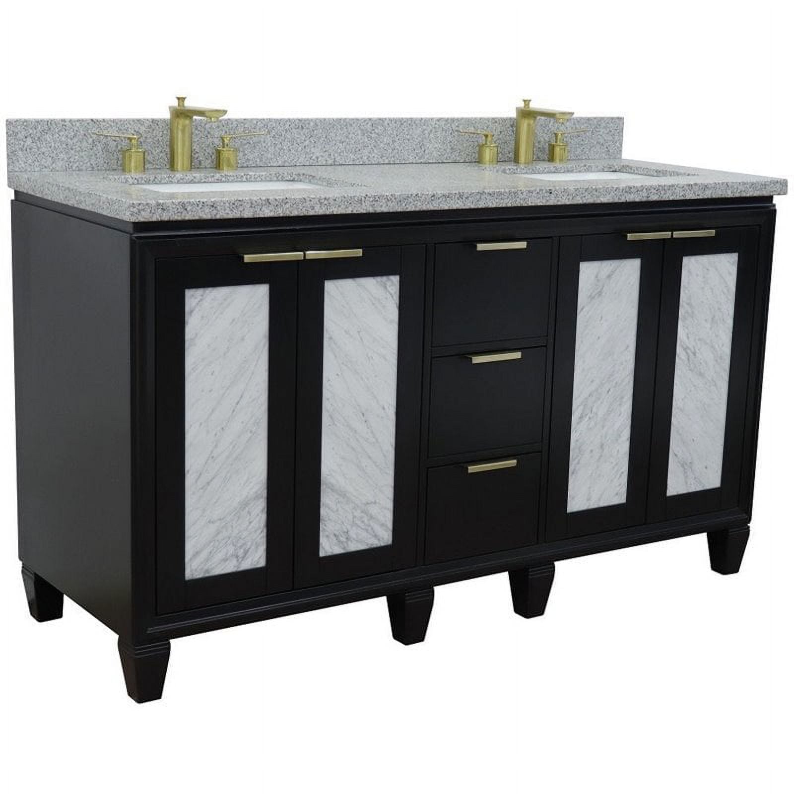 61 in. Double Rectangle Sink Vanity with Granite Top, Black & Gray