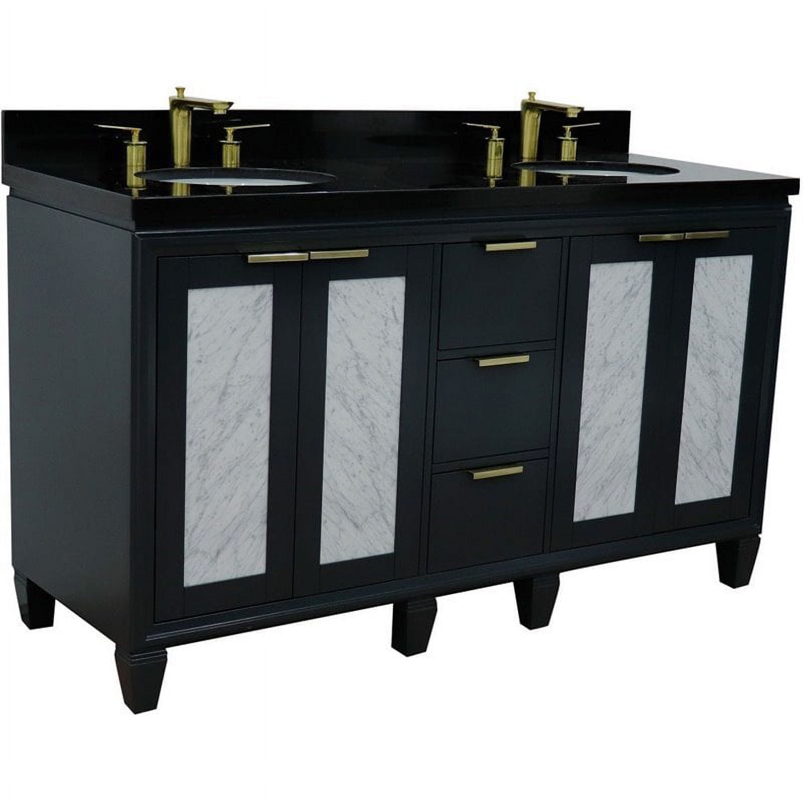 61 in. Double Oval Sink Vanity with Galaxy Granite Top, Dark Gray & Black
