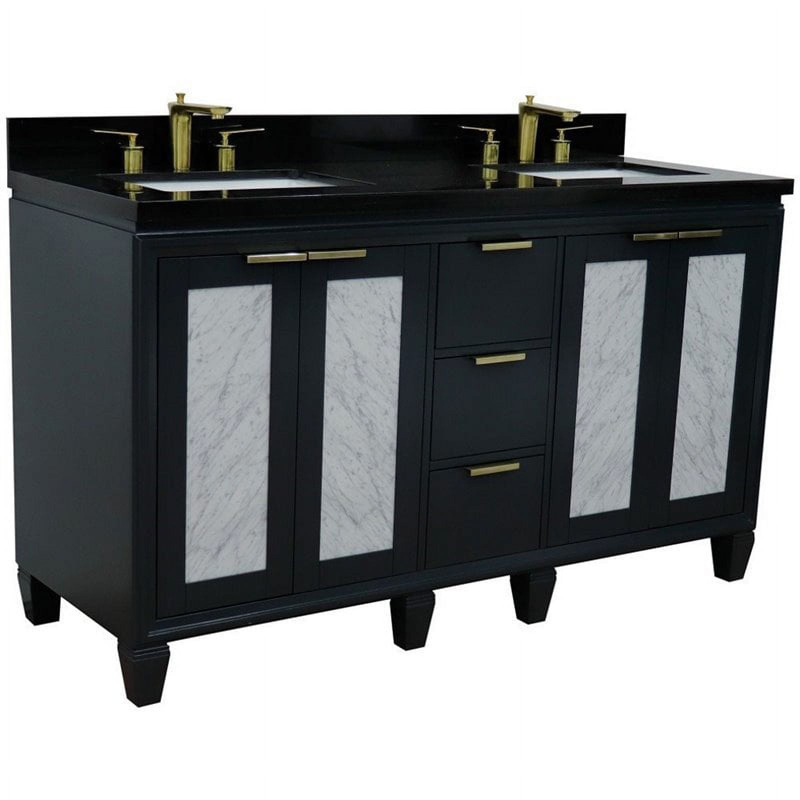 61 in. Galaxy Granite Rectangle Double Sink Vanity, Dark Gray & Black