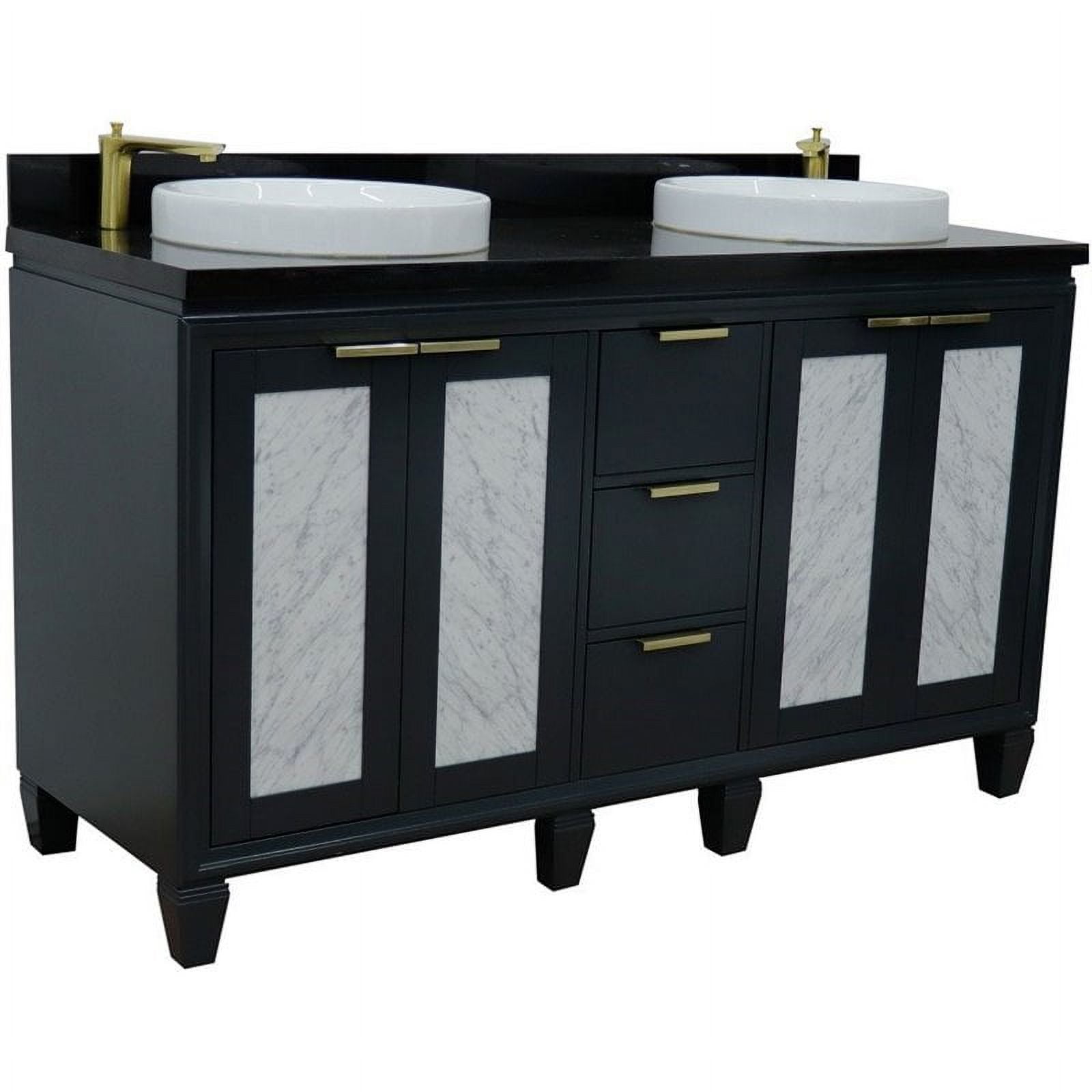 61 in. Double Round Sink Vanity with Galaxy Granite Top, Dark Gray & Black