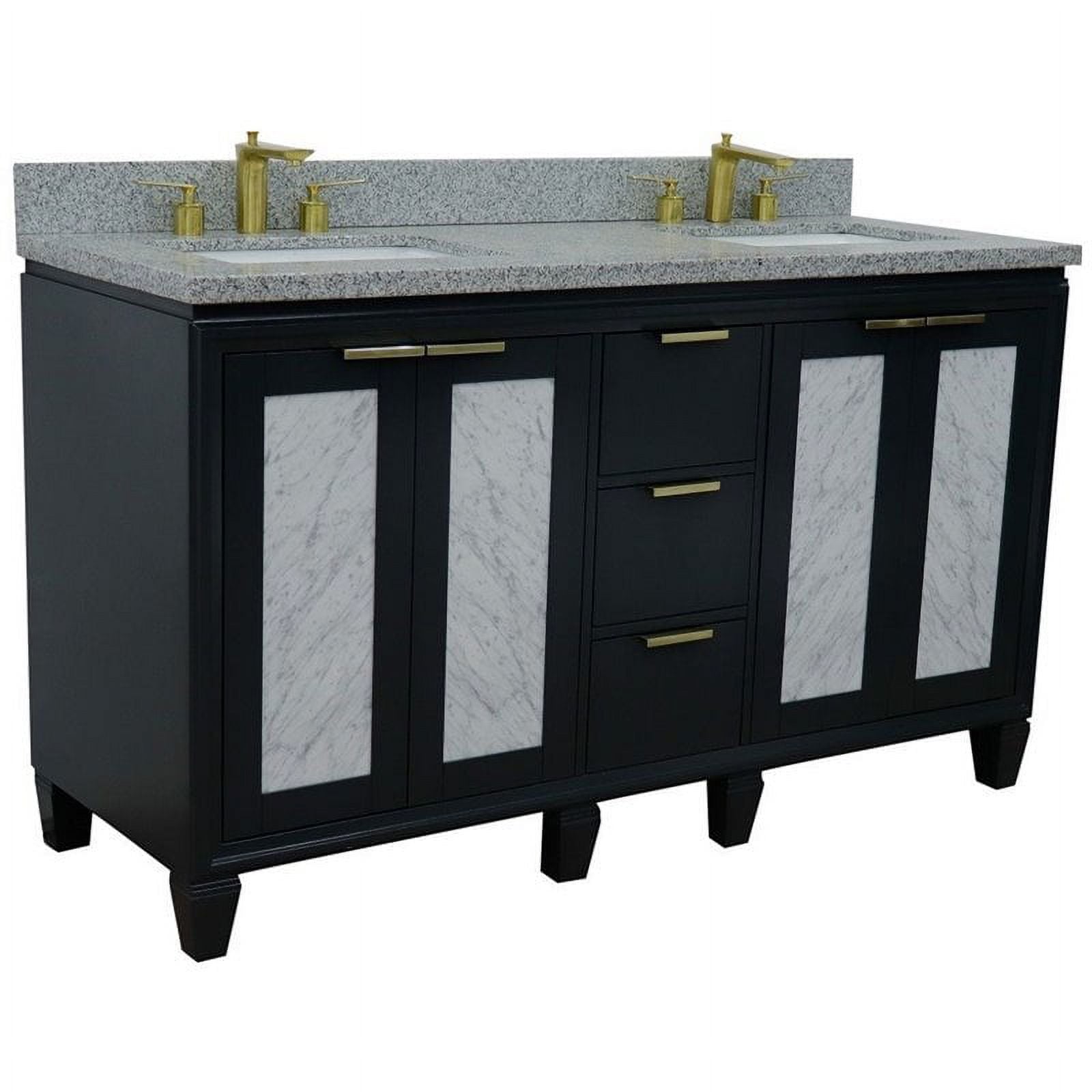 61 in. Double Rectangle Sink Vanity with Granite Top, Dark Gray & Gray
