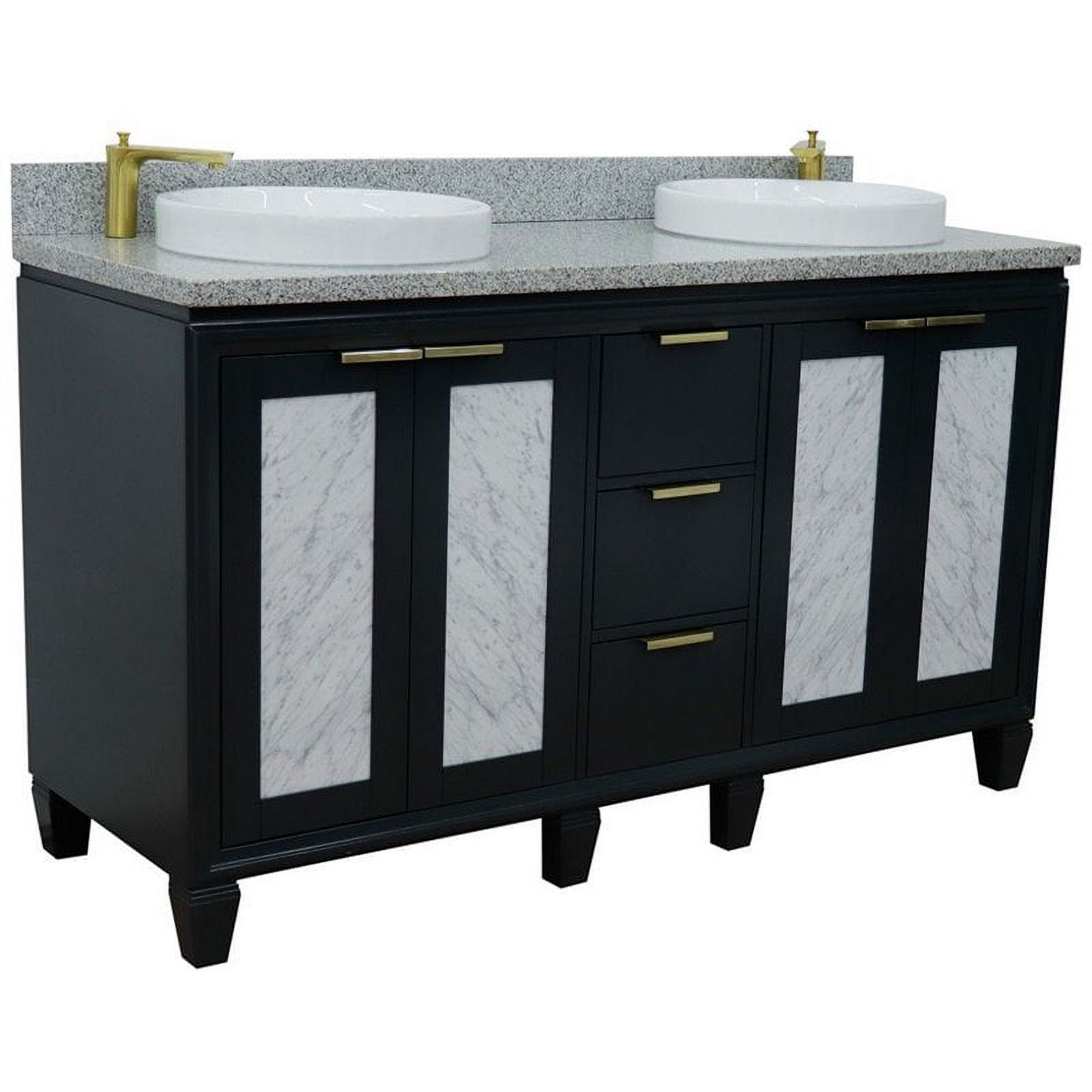 61 in. Double Round Sink Vanity with Granite Top, Dark Gray & Gray
