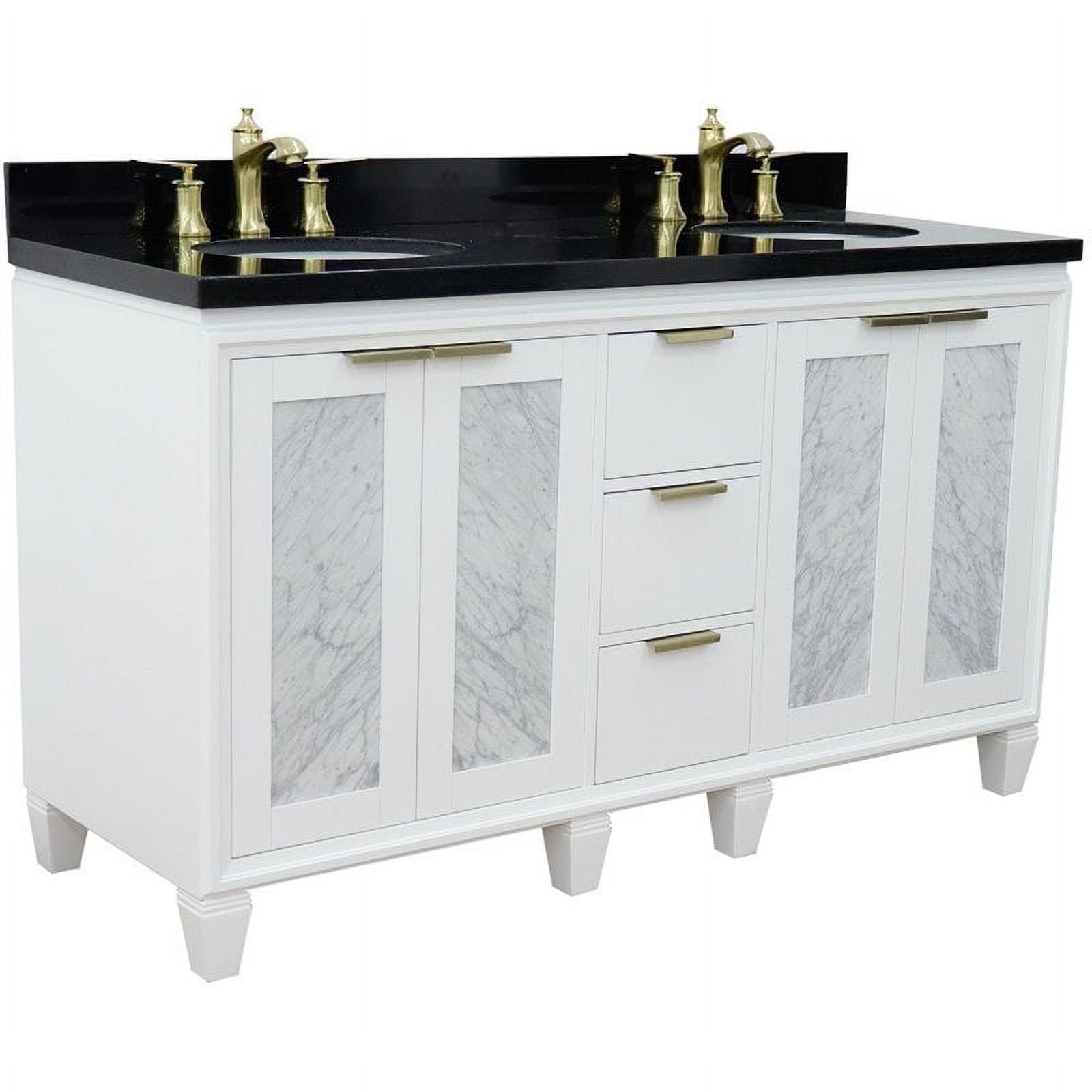 61 in. Double Oval Sink Vanity with Galaxy Granite Top, White & Black