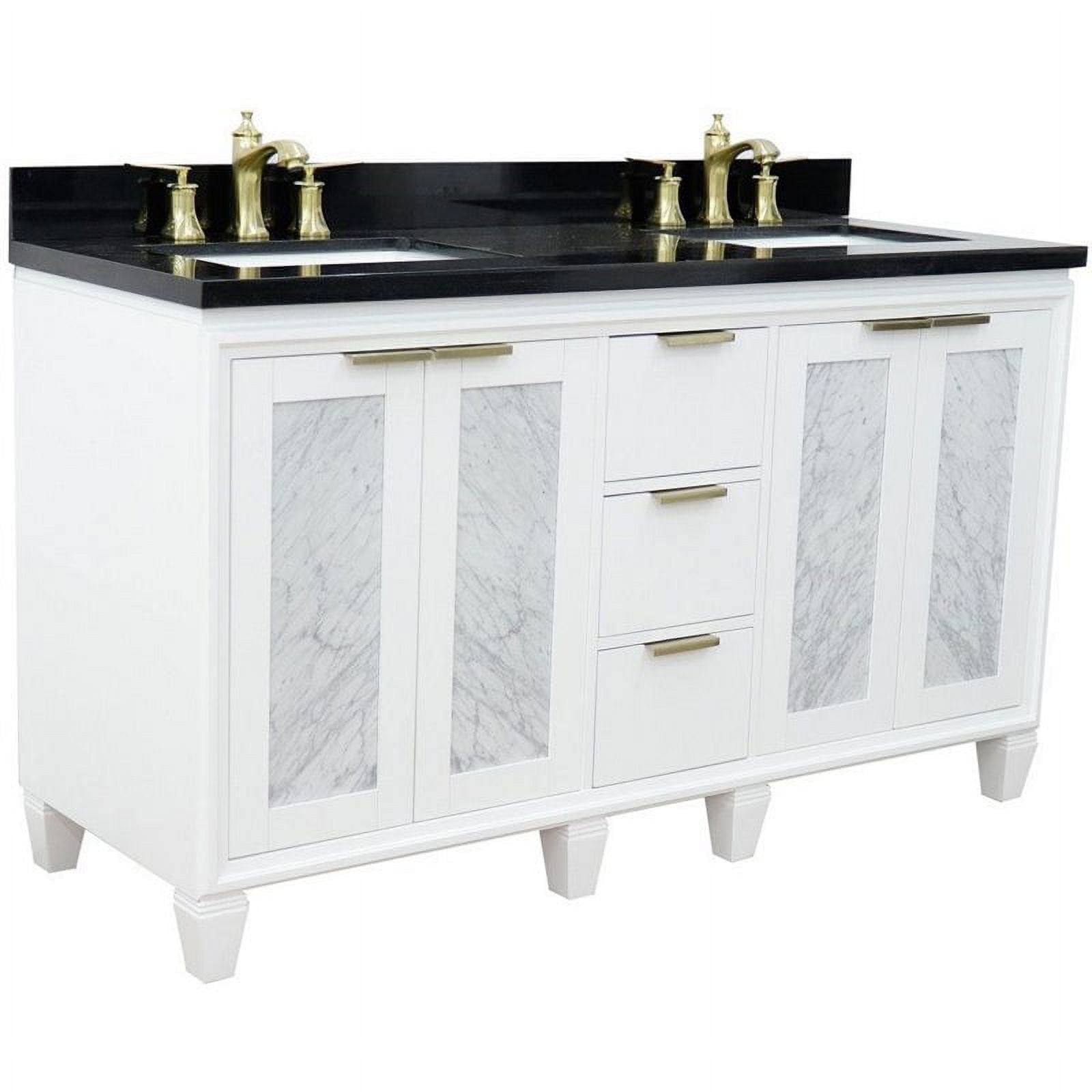 61 in. Galaxy Granite Rectangle Double Sink Vanity, White & Black
