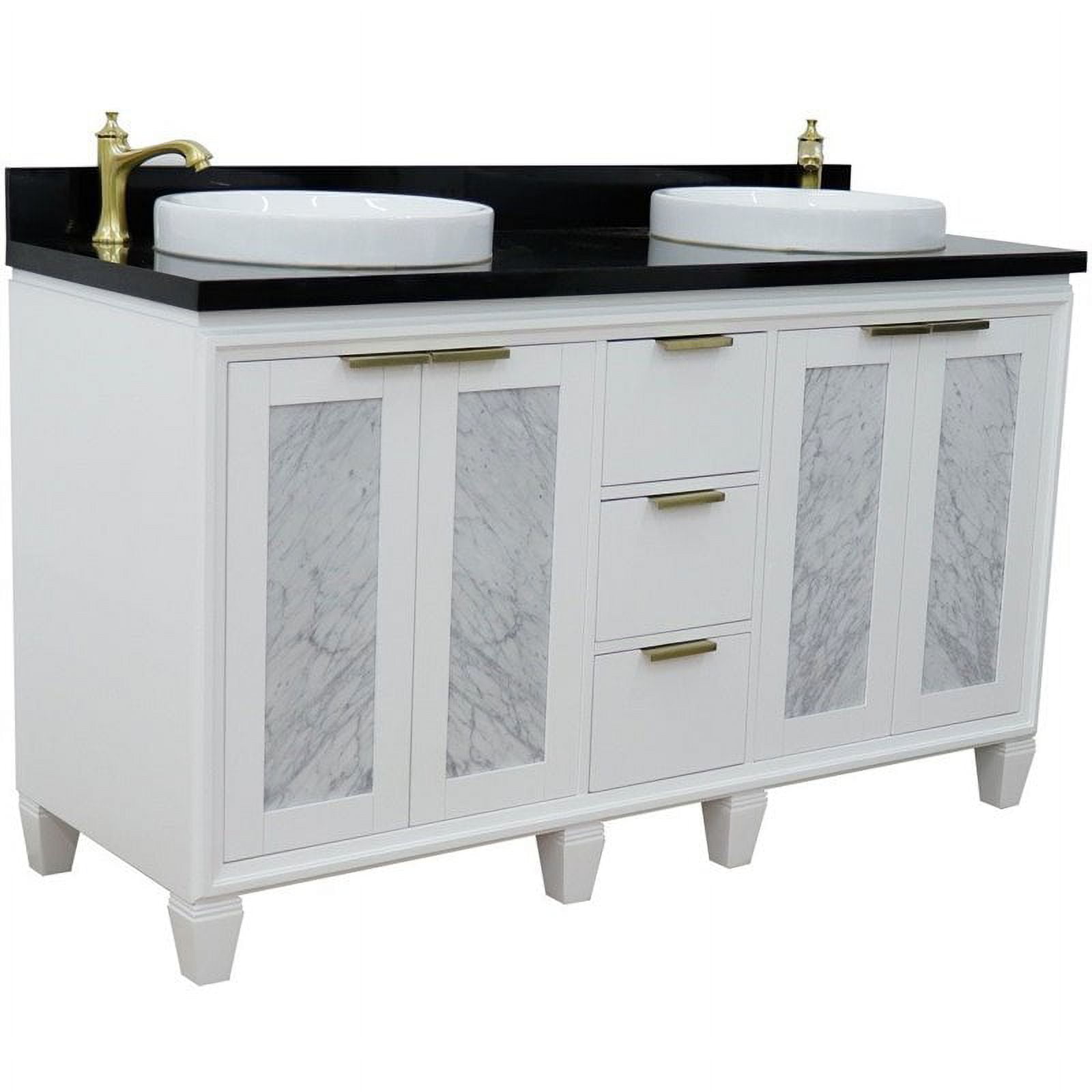 61 in. Double Round Sink Vanity with Galaxy Granite Top, White & Black