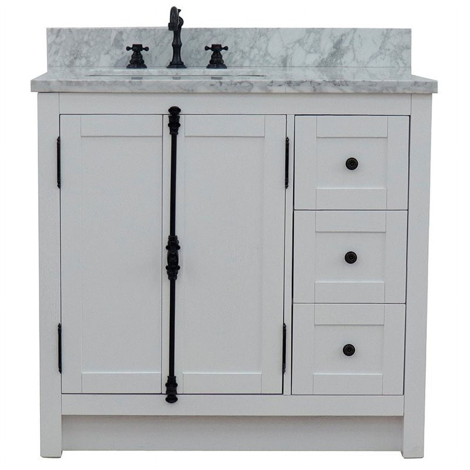 37 in. Single Vanity with Carrara Top & Rectangle Sink Left Doors & Left Sink, Glacier Ash & White -  ComfortCorrect, CO4327288