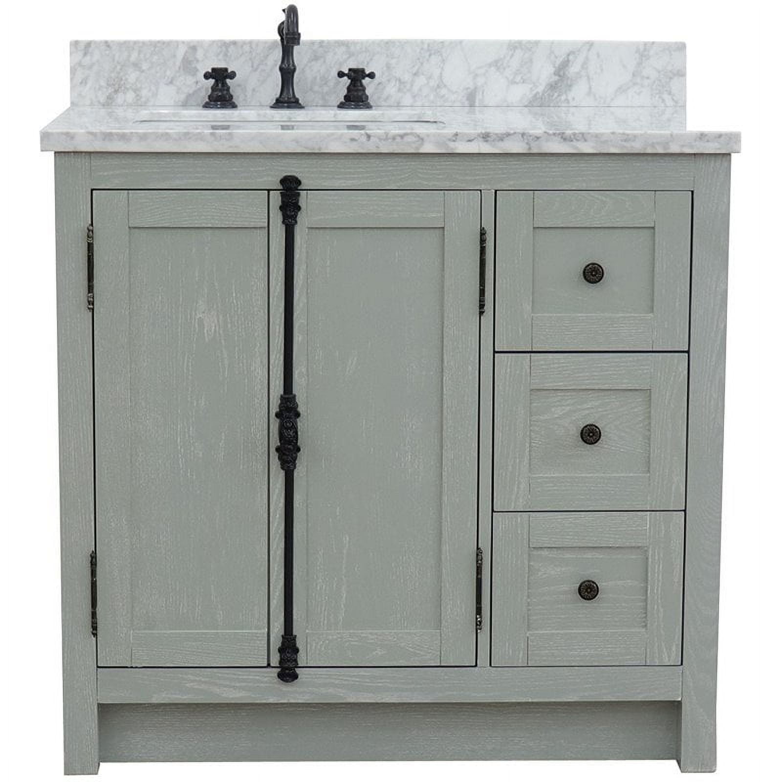 37 in. Single Vanity with Carrara Top & Rectangle Sink Left Doors & Left Sink, Gary Ash & White -  ComfortCorrect, CO4327289