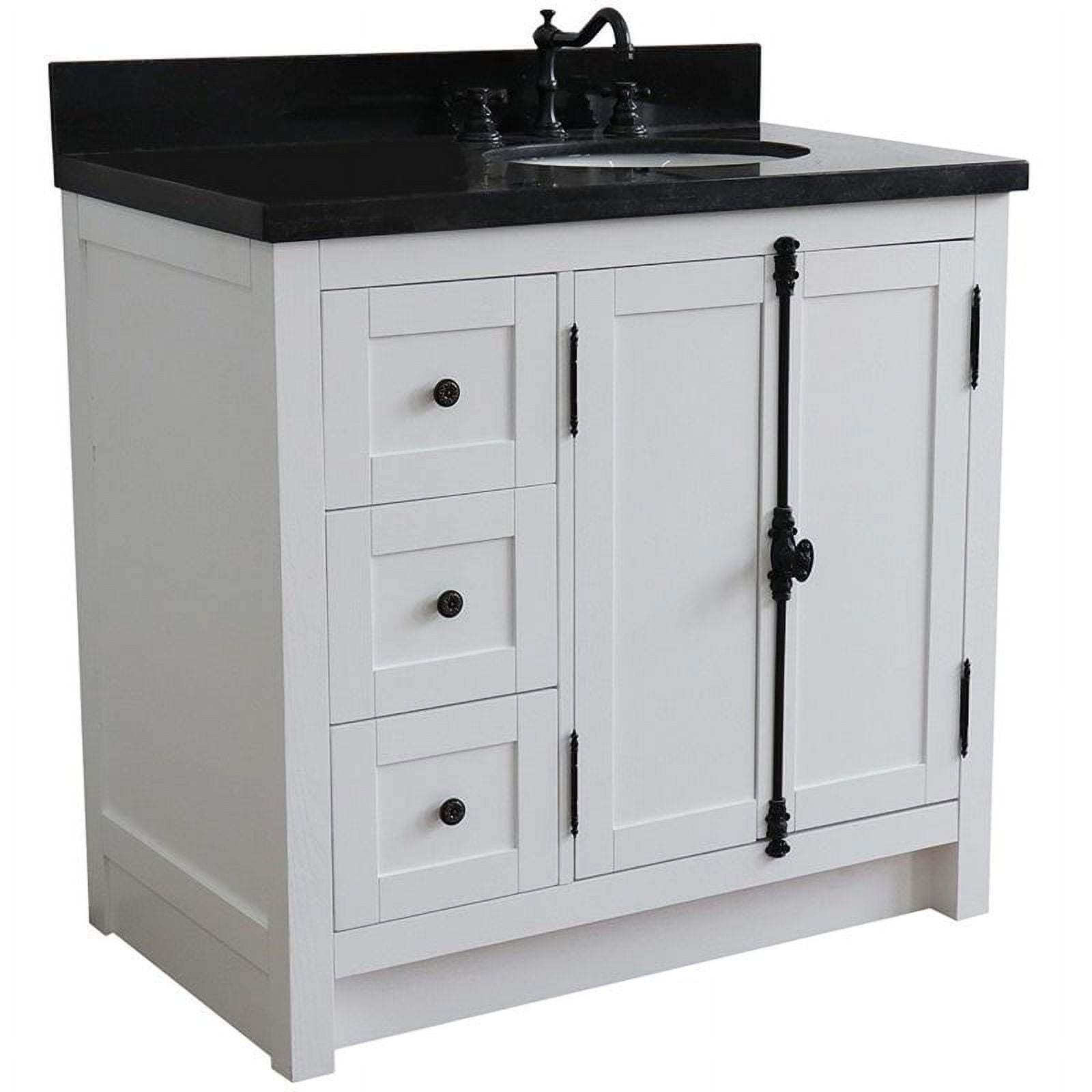 Bellaterra Home 400100-37R-GA-BGO 37 in. Single Oval Sink Vanity with Galaxy Granite Top, Glacier Ash & Black - Right Doors & Sink -  Bellaterra Home LLc