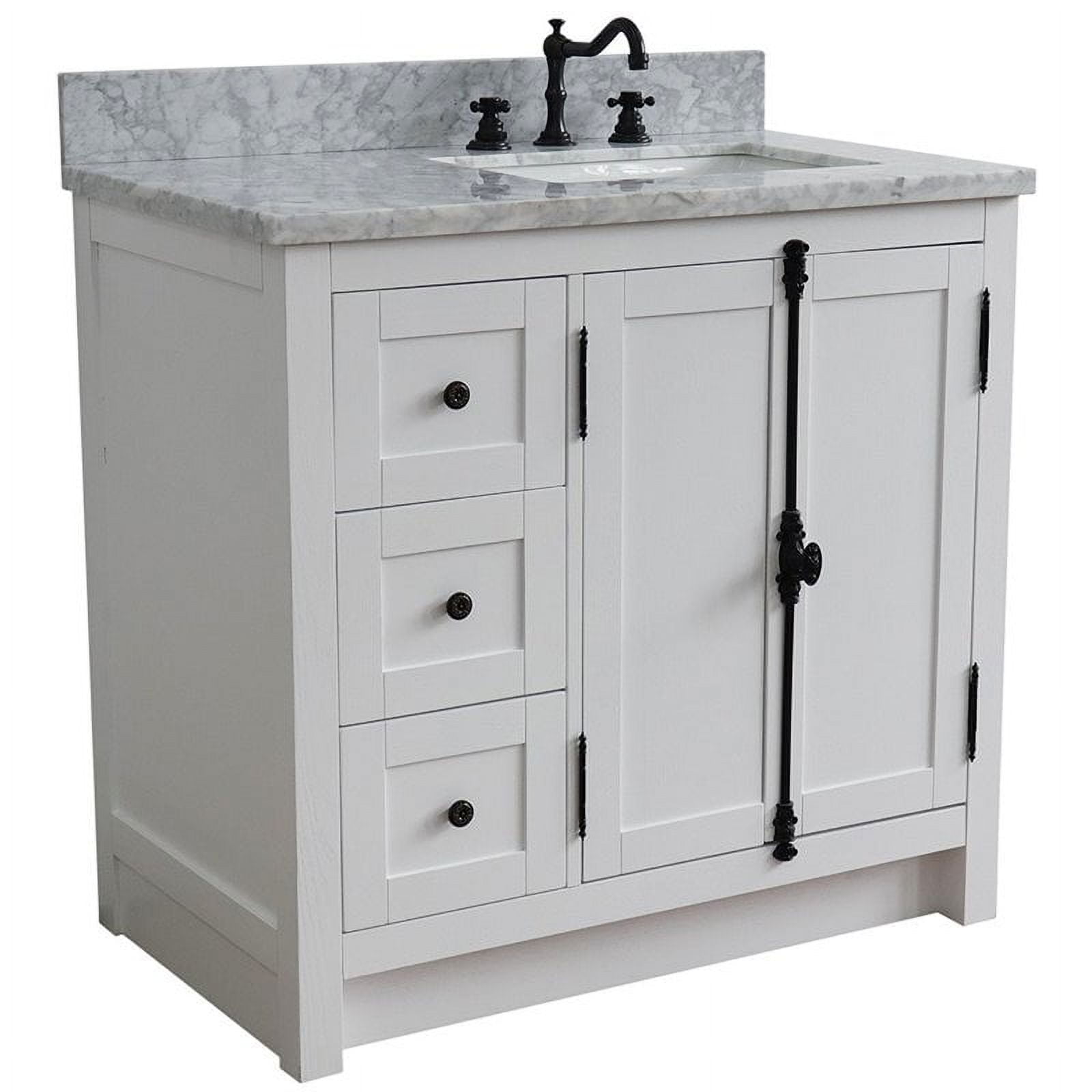 37 in. Single Vanity with Carrara Top Rectangle Sink, Glacier Ash & White - Right Doors, Right Sink -  ComfortCorrect, CO2799105