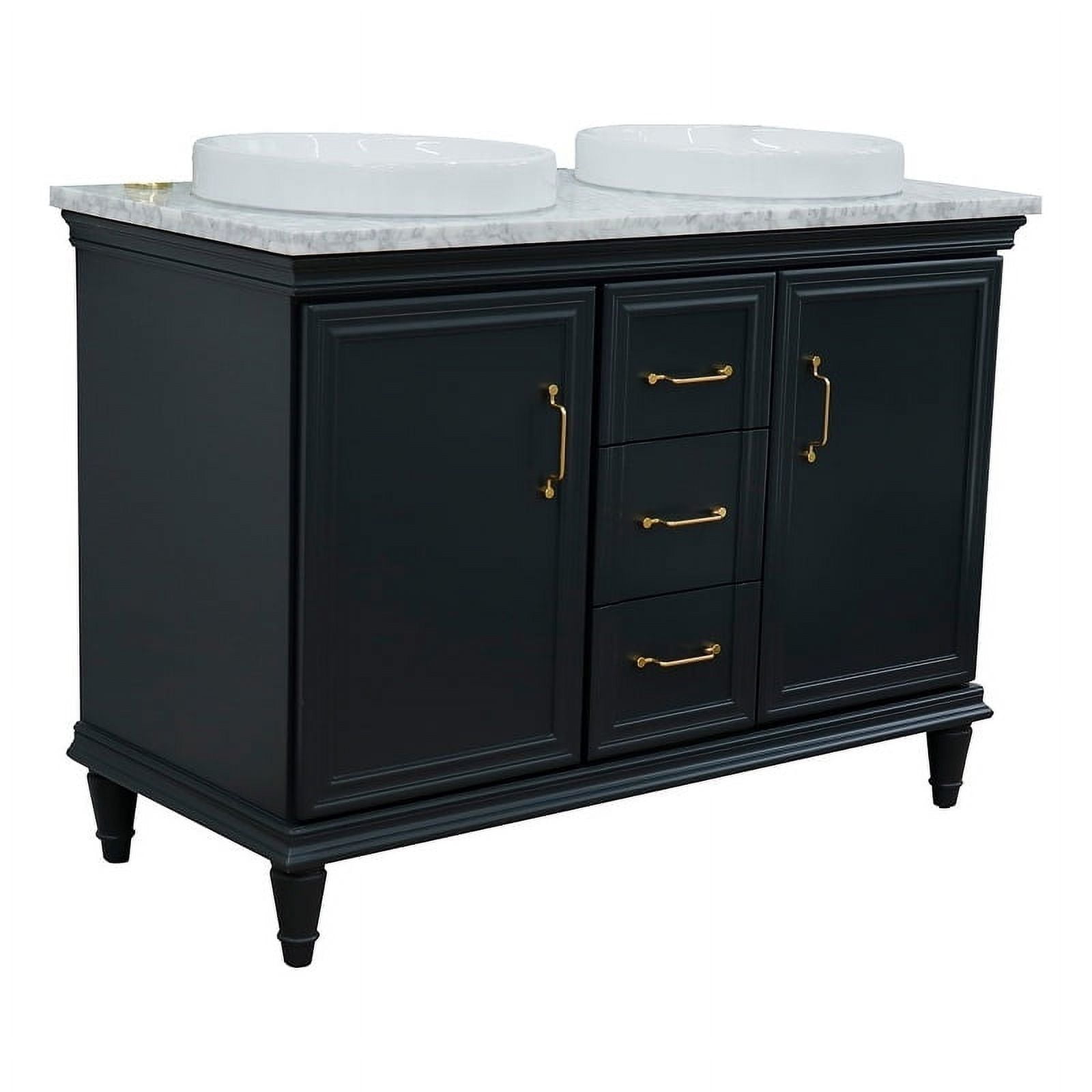 49 in. Double Round Sink Vanity with Carrara Marble Top, Dark Gray & White