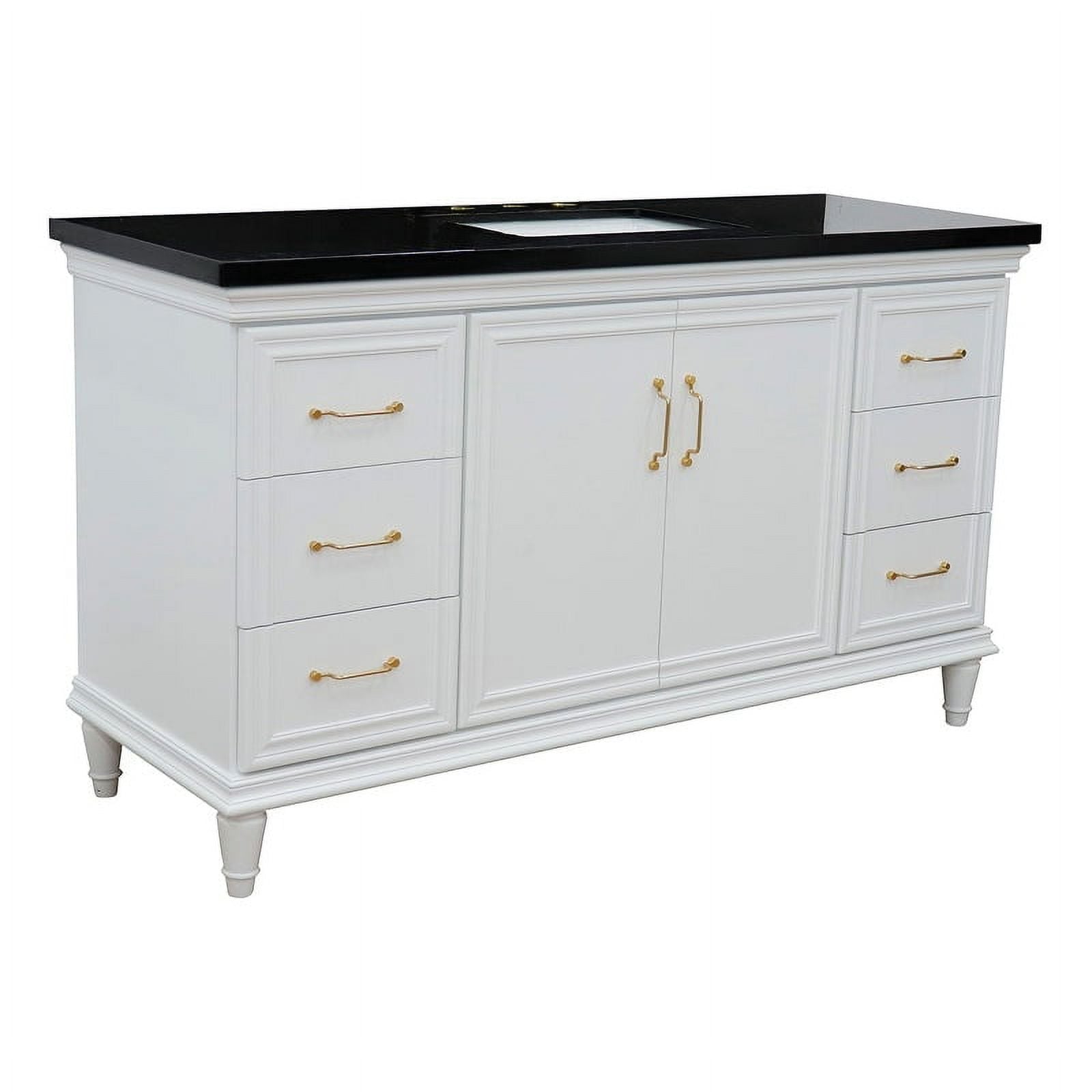61 in. Single Rectangle Sink Vanity with Galaxy Granite Top, White & Black