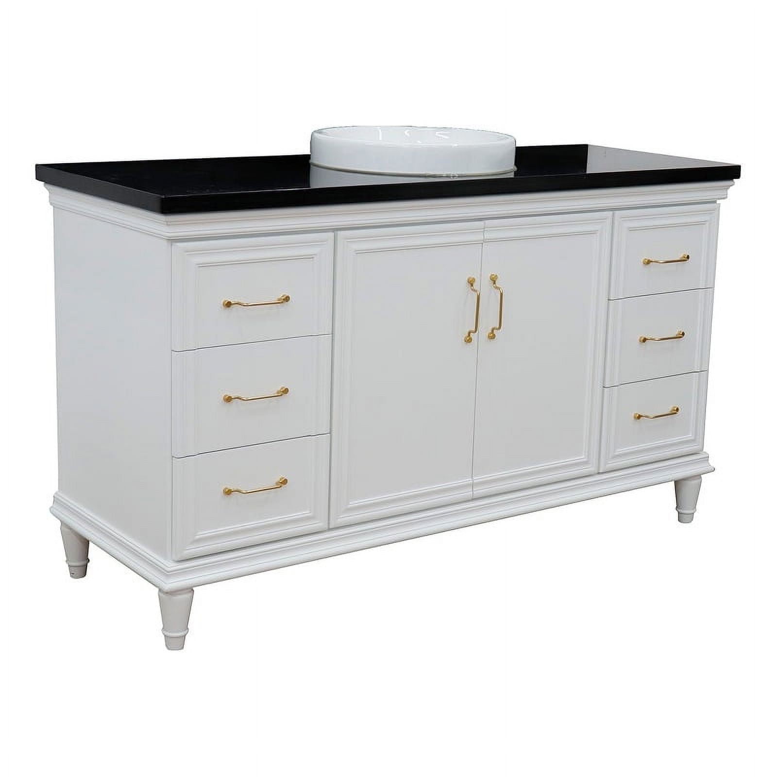 61 in. Single Round Sink Vanity with Galaxy Granite Top, White & Black