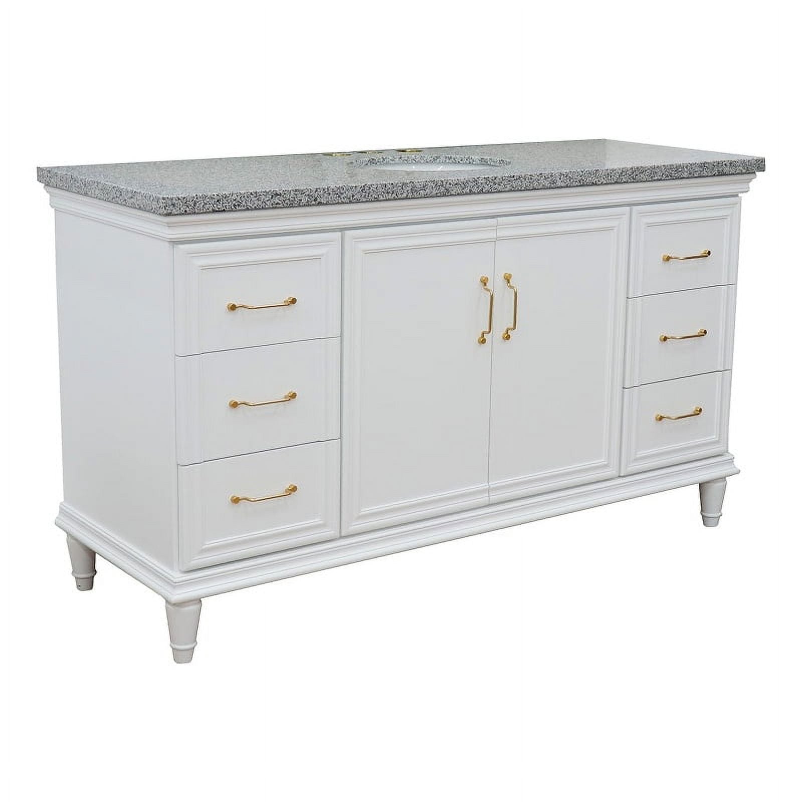61 in. Single Oval Sink Vanity with Granite Top, White & Gray