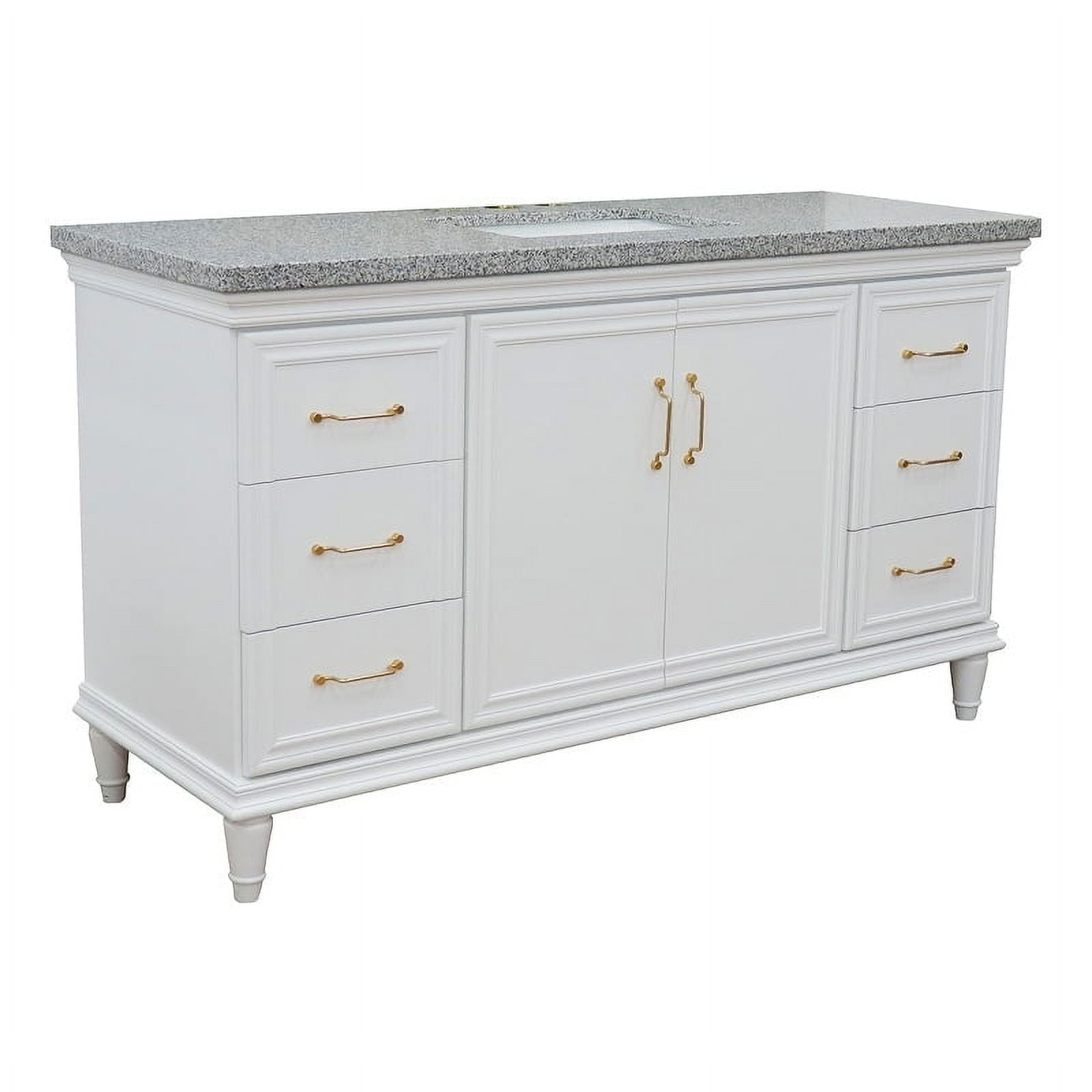 61 in. Single Rectangle Sink Vanity with Granite Top, White & Gray