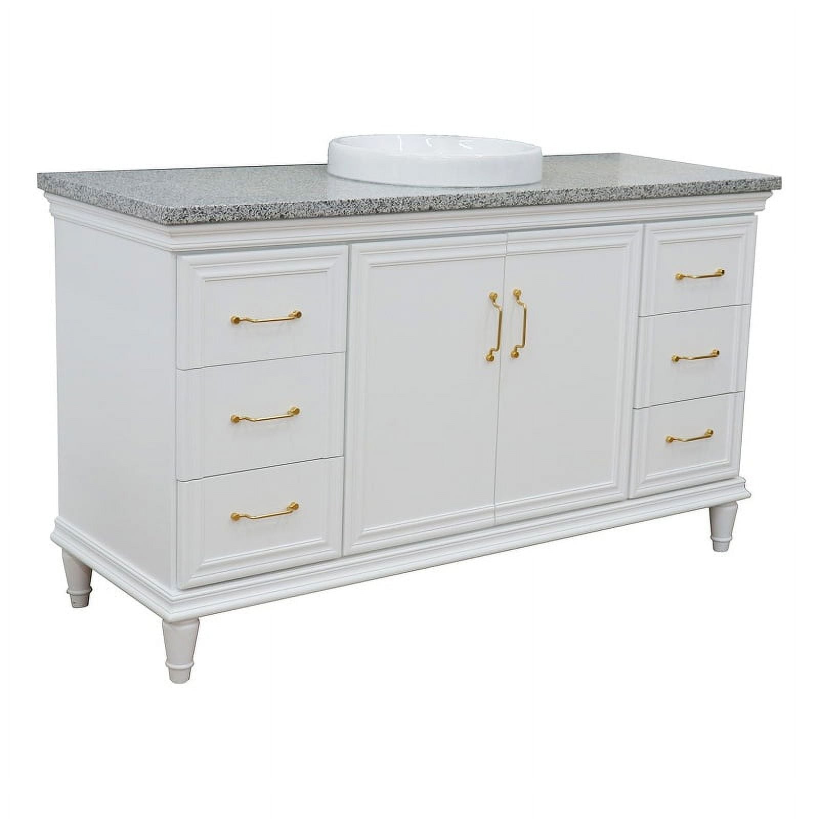 61 in. Single Round Sink Vanity with Granite Top, White & Gray