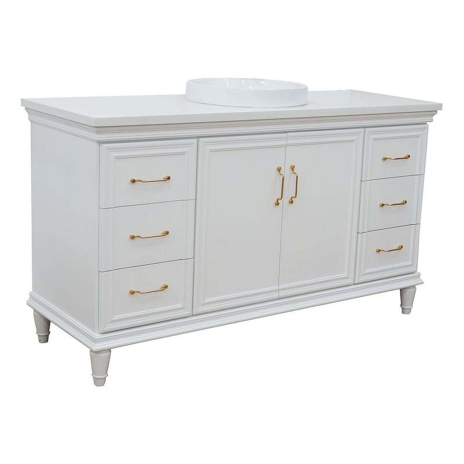 61 in. Single Rectangle Sink Vanity with Quartz Top, White
