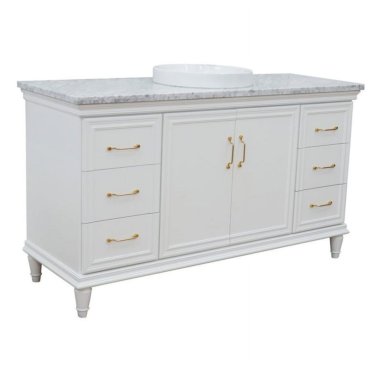 61 in. Single Rectangle Sink Vanity with Carrara Marble Top, White