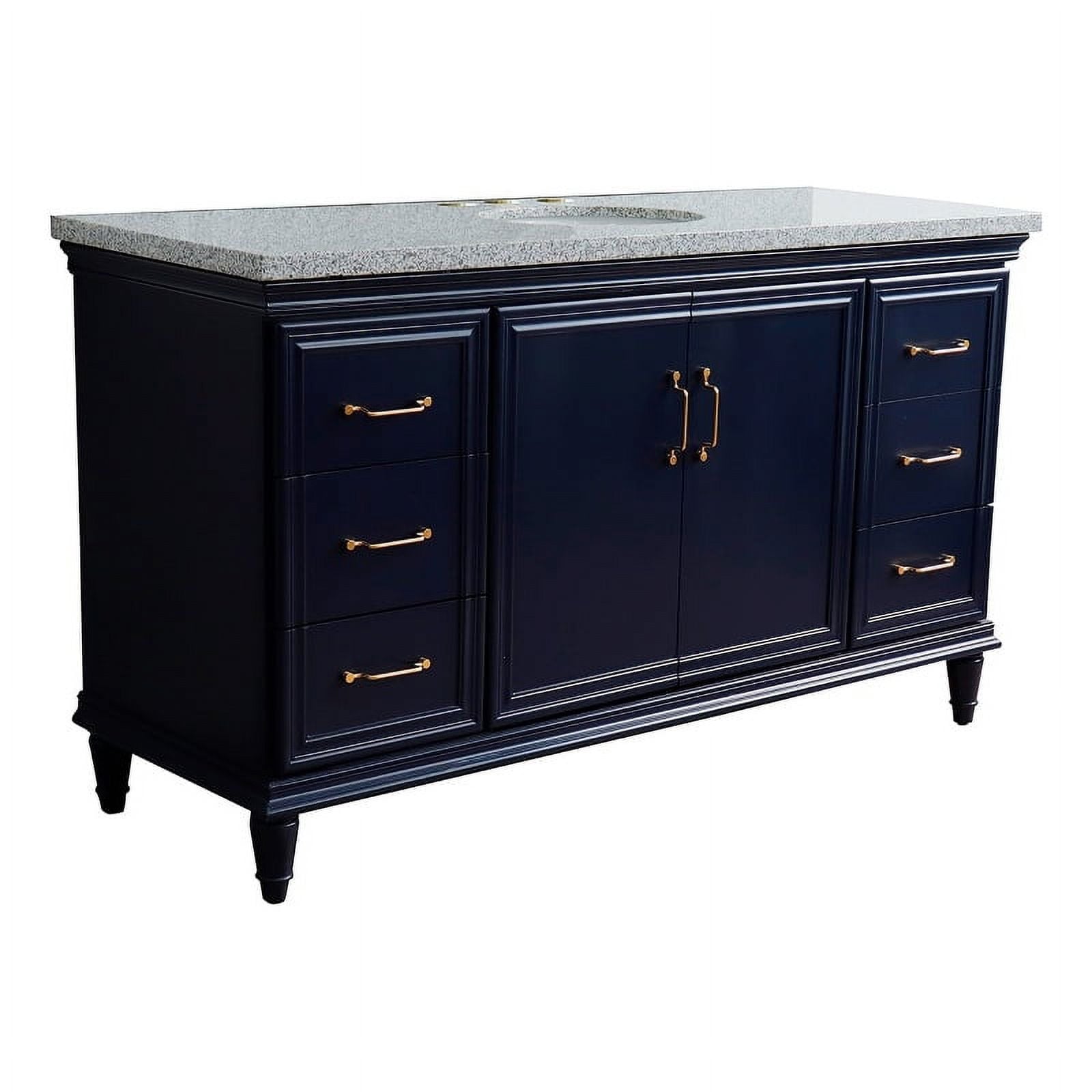 61 in. Single Oval Sink Vanity with Granite Top, Blue & Gray
