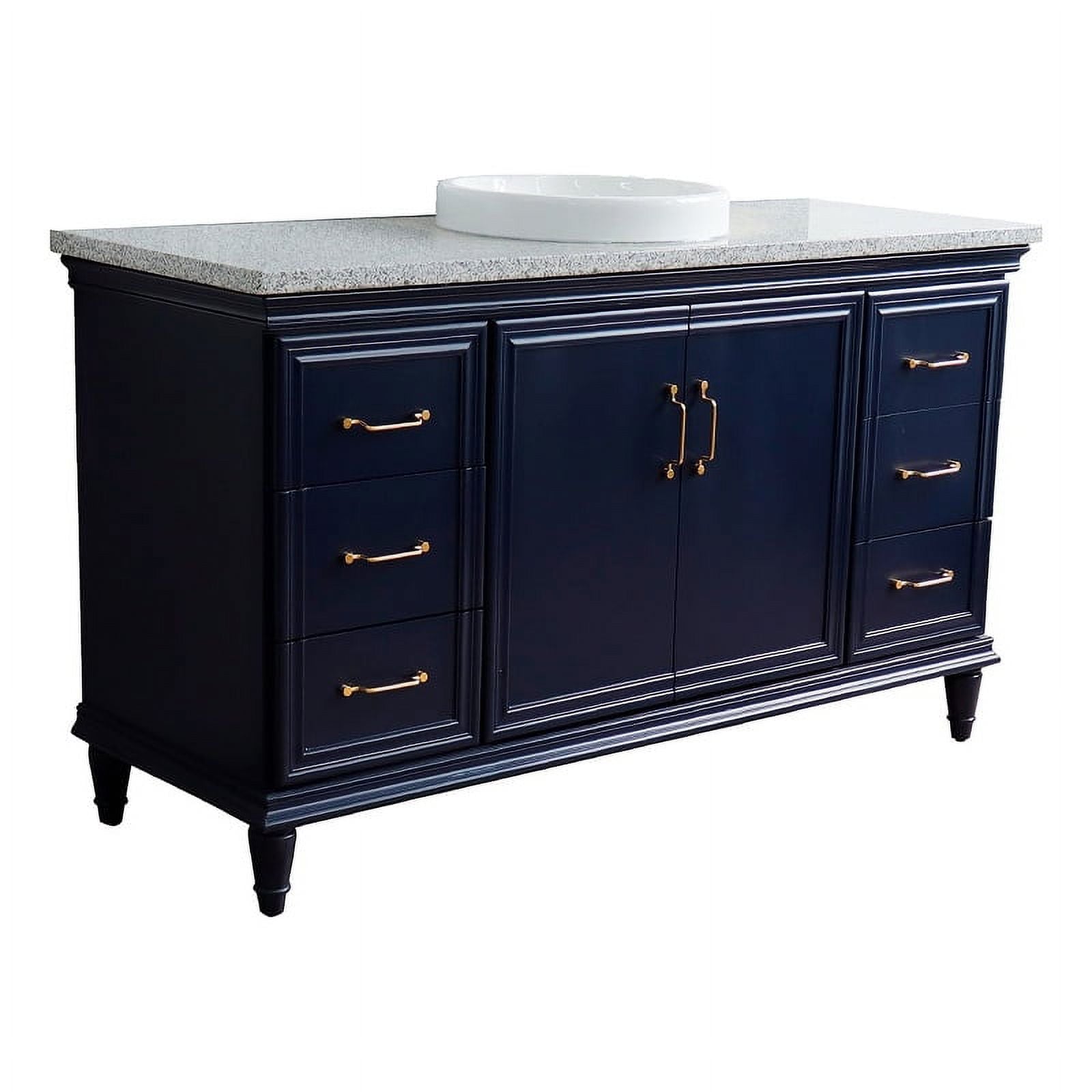 61 in. Single Round Sink Vanity with Granite Top, Blue & Gray