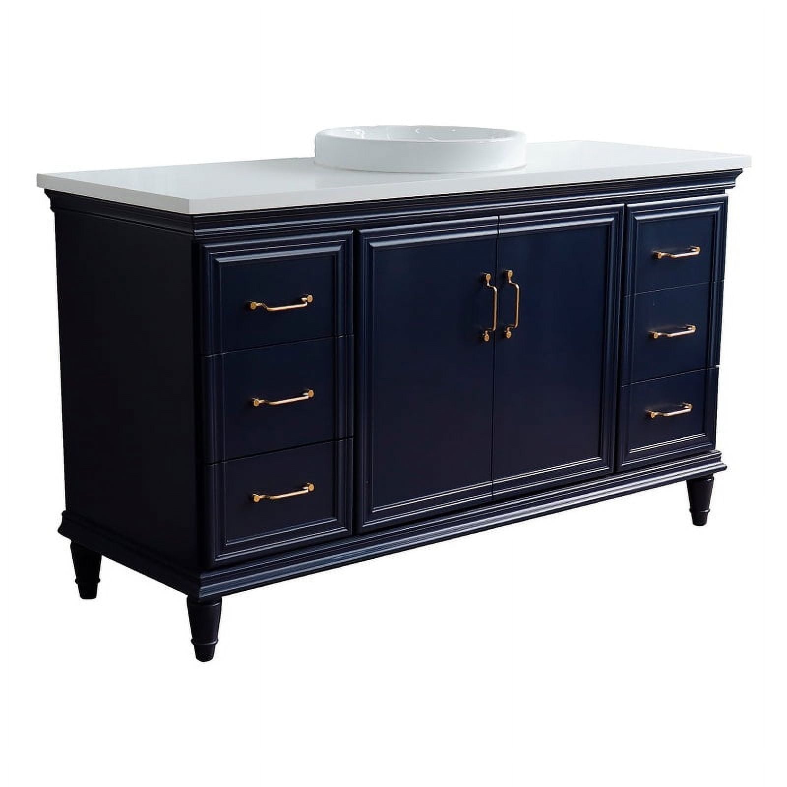 61 in. Single Round Sink Vanity with Quartz Top, Blue & White