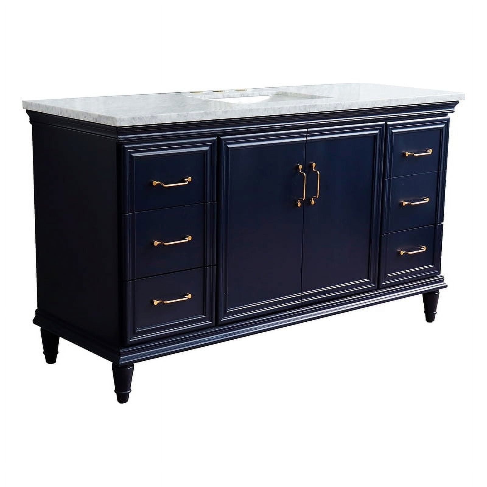 61 in. Single Rectangle Sink Vanity with Carrara Marble Top, Blue & White