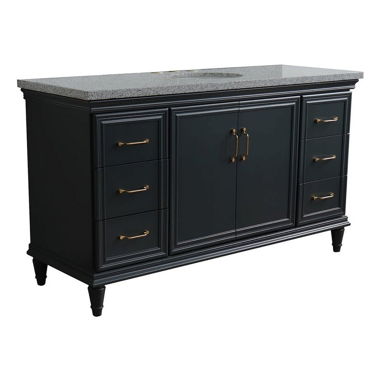 61 in. Single Oval Sink Vanity with Granite Top, Dark Gray & Gray