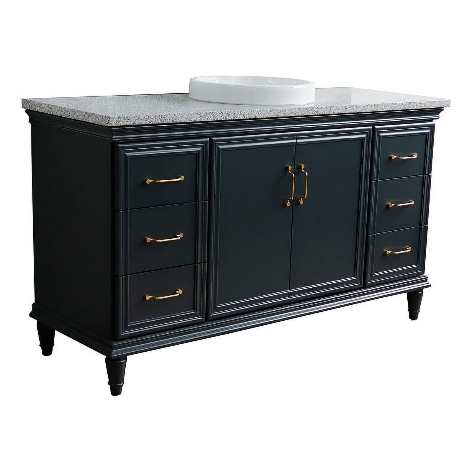 61 in. Single Rectangle Sink Vanity with Granite Top, Dark Gray & Gray
