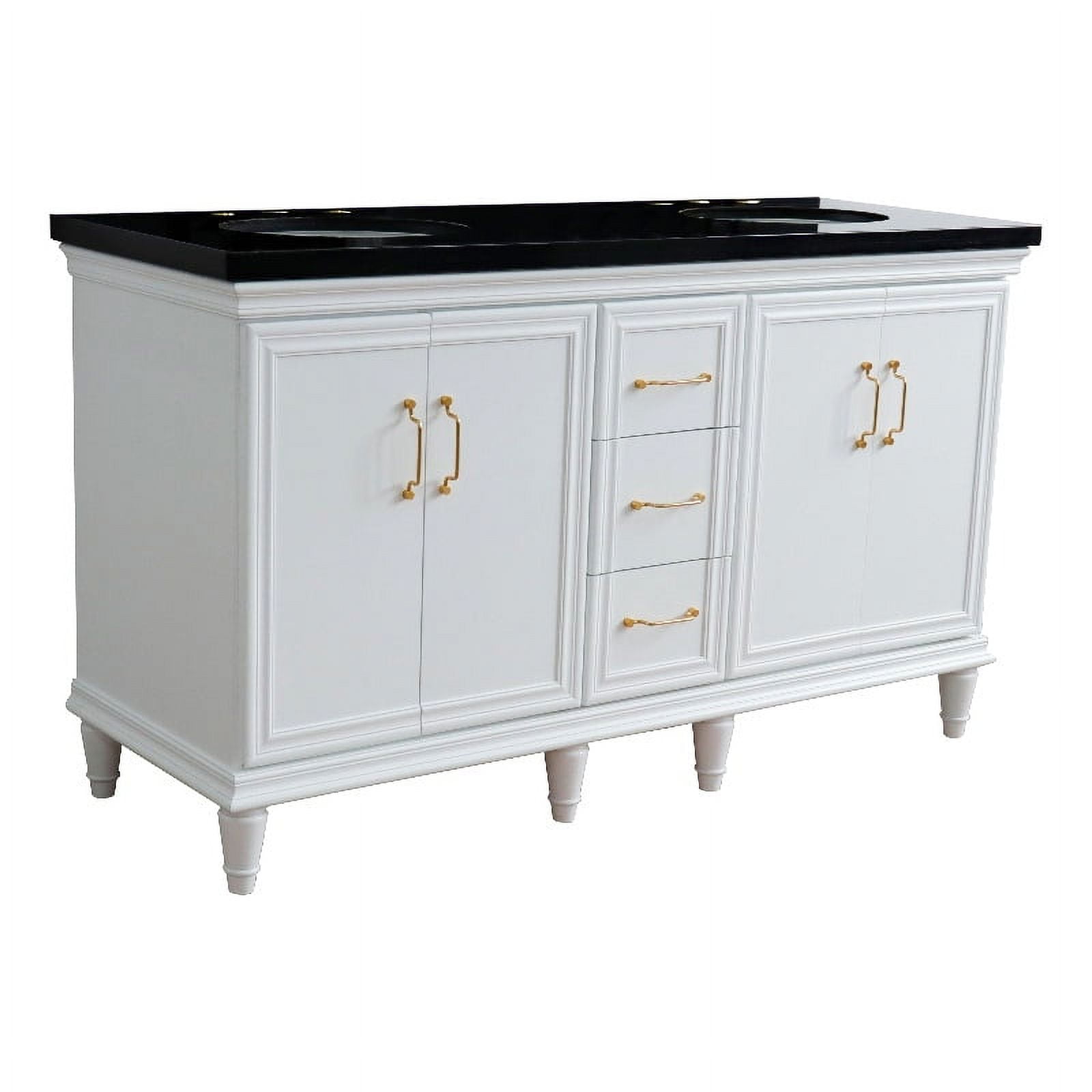 61 in. Double Oval Sink Vanity with Galaxy Granite Top, White & Black