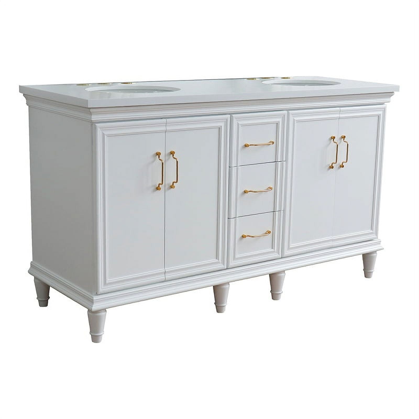 61 in. Double Oval Sink Vanity with Quartz Top, White