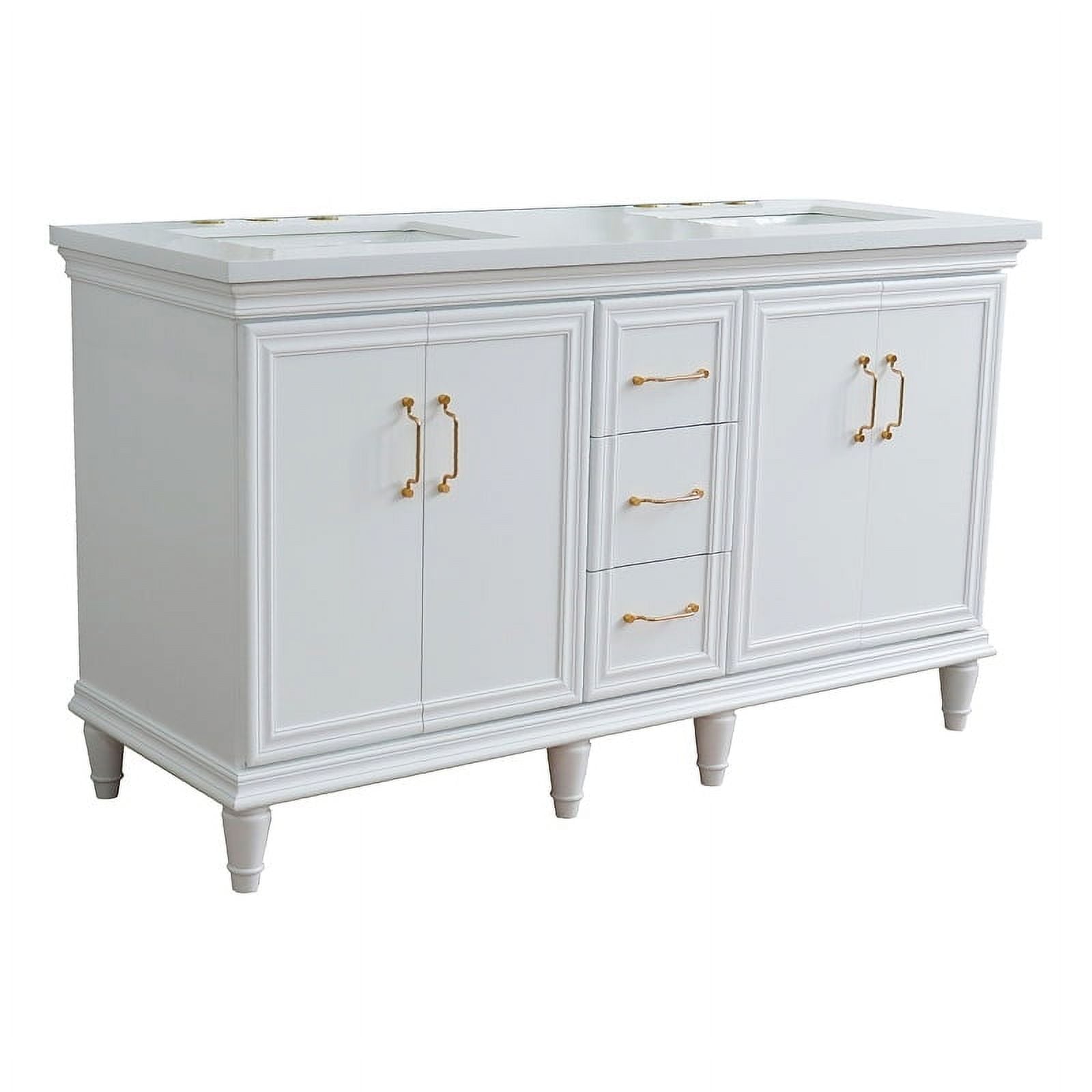 61 in. Double Rectangle Sink Vanity with Quartz Top, White
