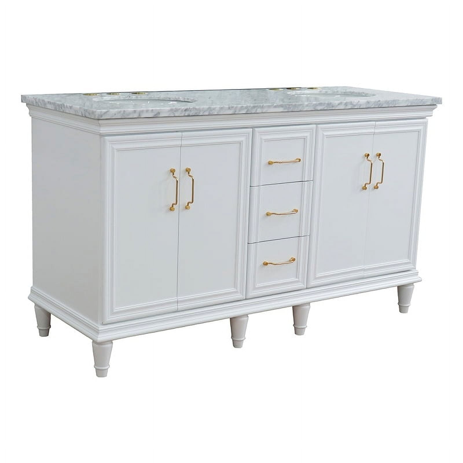 61 in. Double Oval Sink Vanity with Carrara Marble Top, White