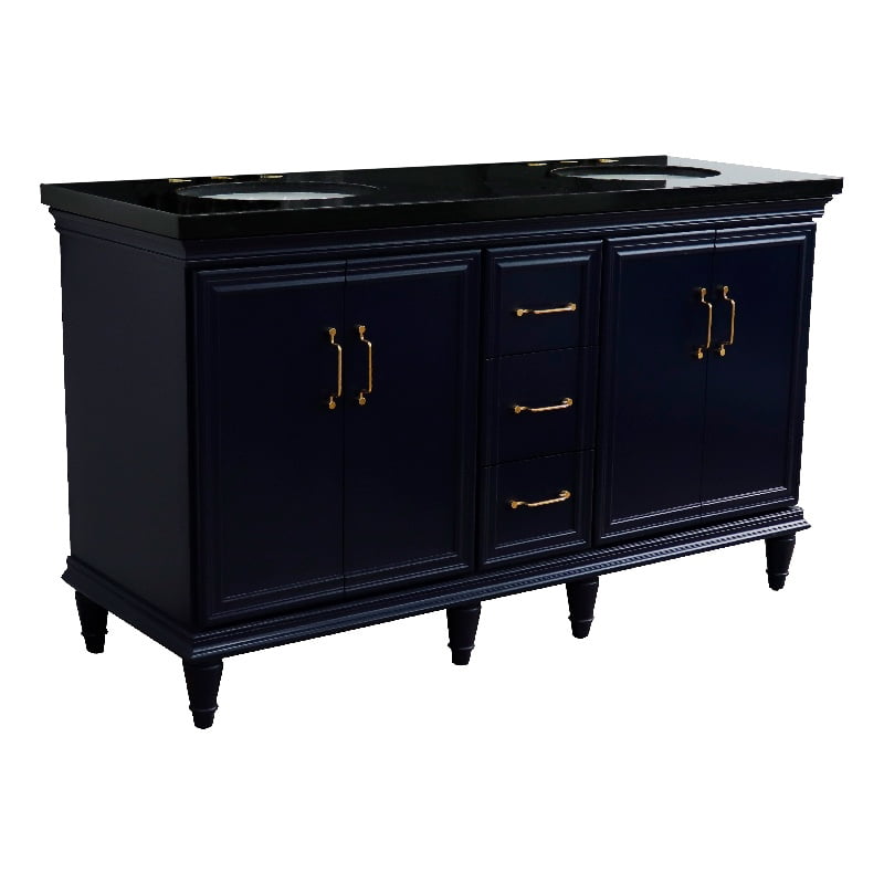 61 in. Double Oval Sink Vanity with Galaxy Granite Top, Blue & Black