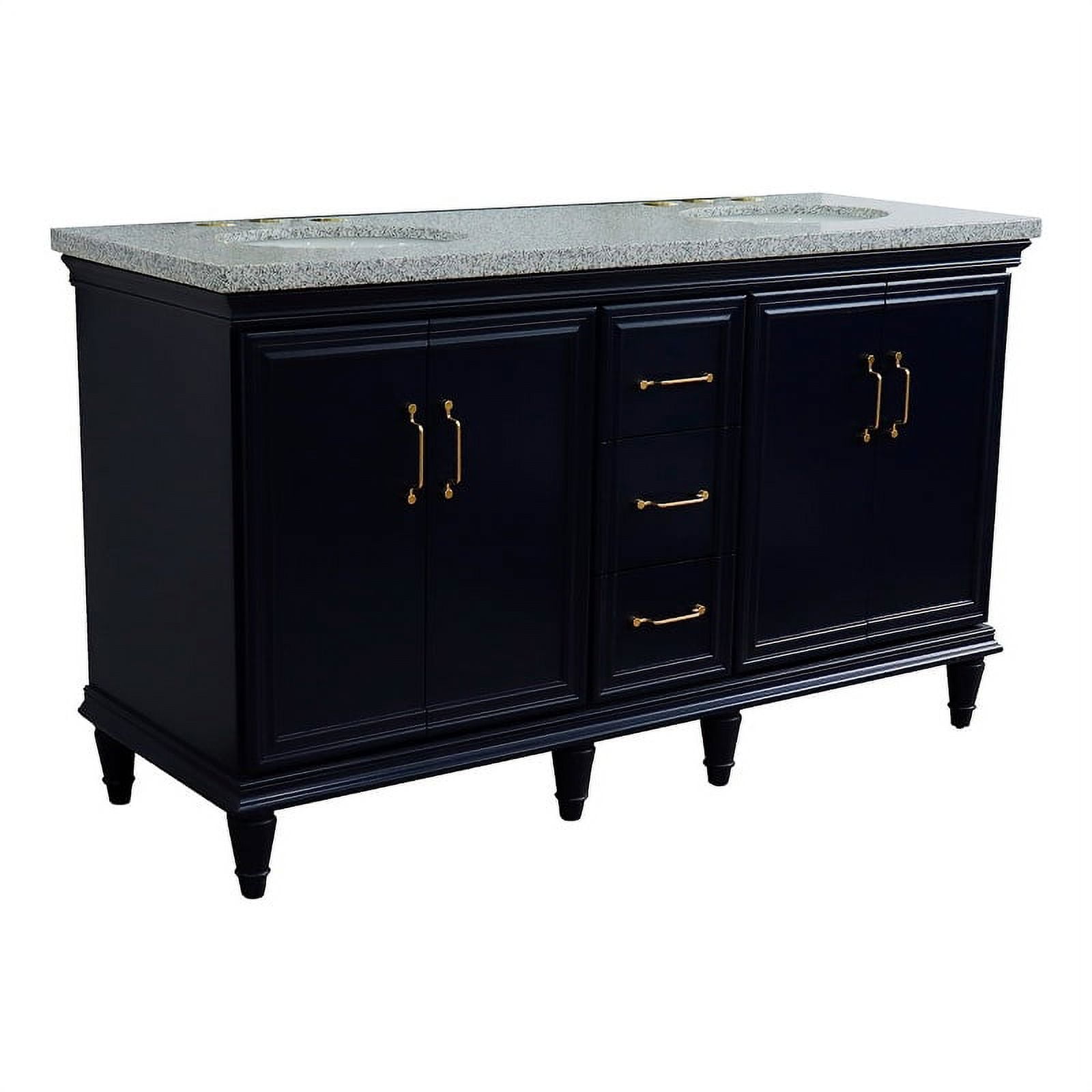 61 in. Double Oval Sink Vanity with Granite Top, Blue & Gray