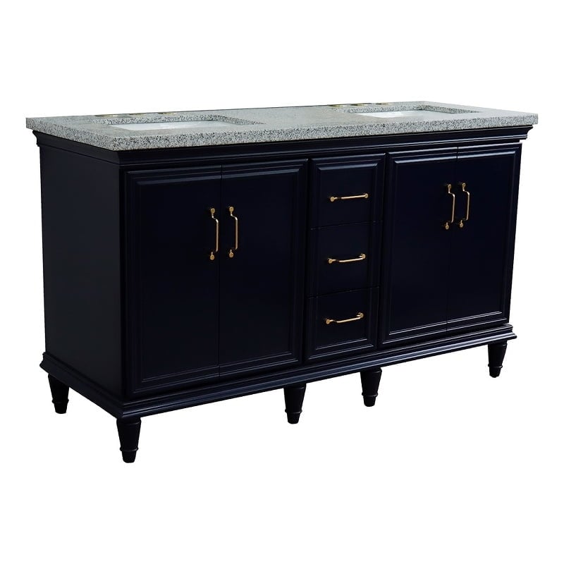 61 in. Double Rectangle Sink Vanity with Granite Top, Blue & Gray