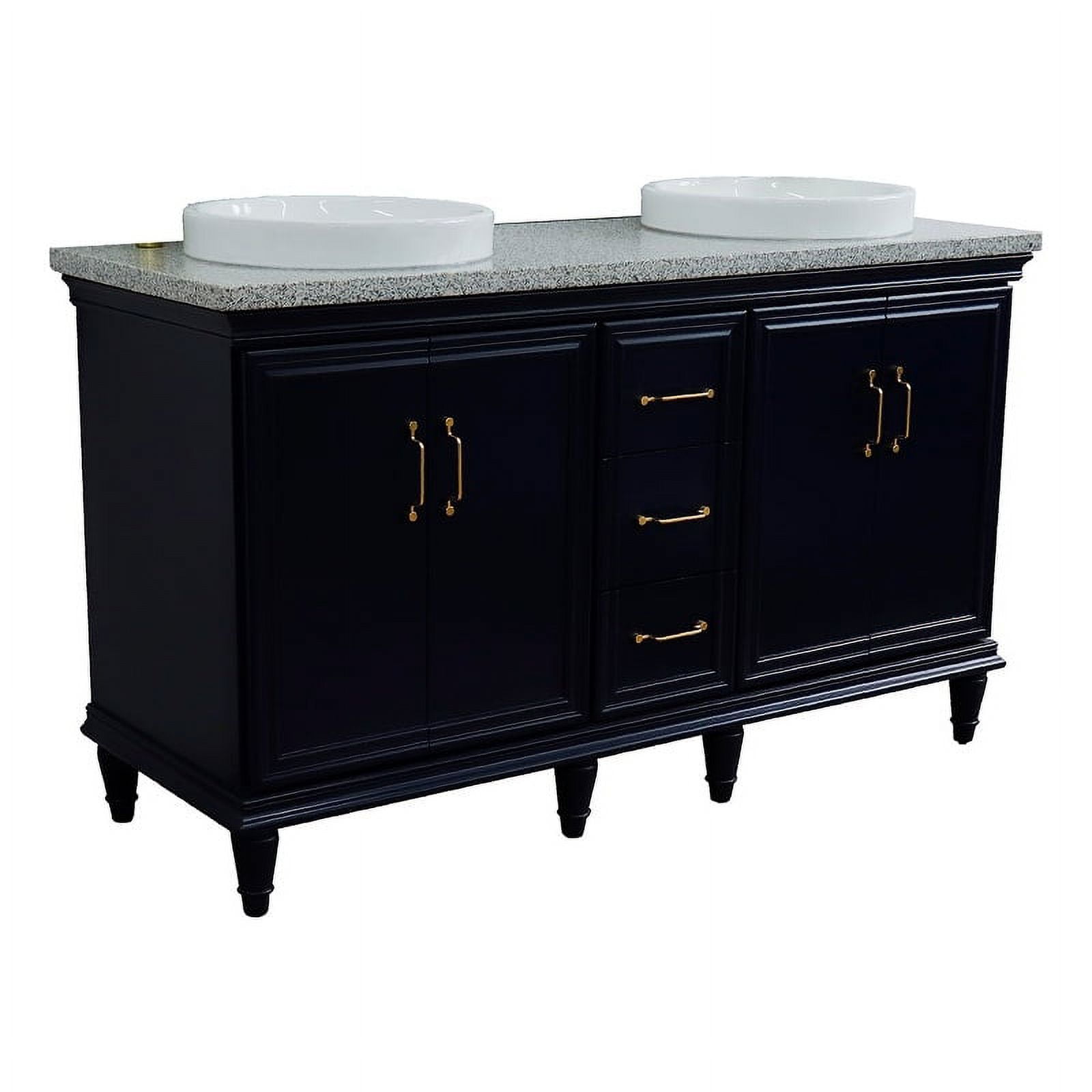 61 in. Double Round Sink Vanity with Granite Top, Blue & Gray